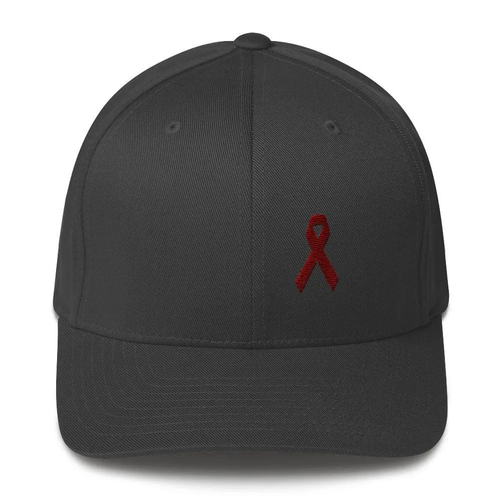 Multiple Myeloma Awareness Twill Flexfit Fitted Hat with Burgundy Ribbon