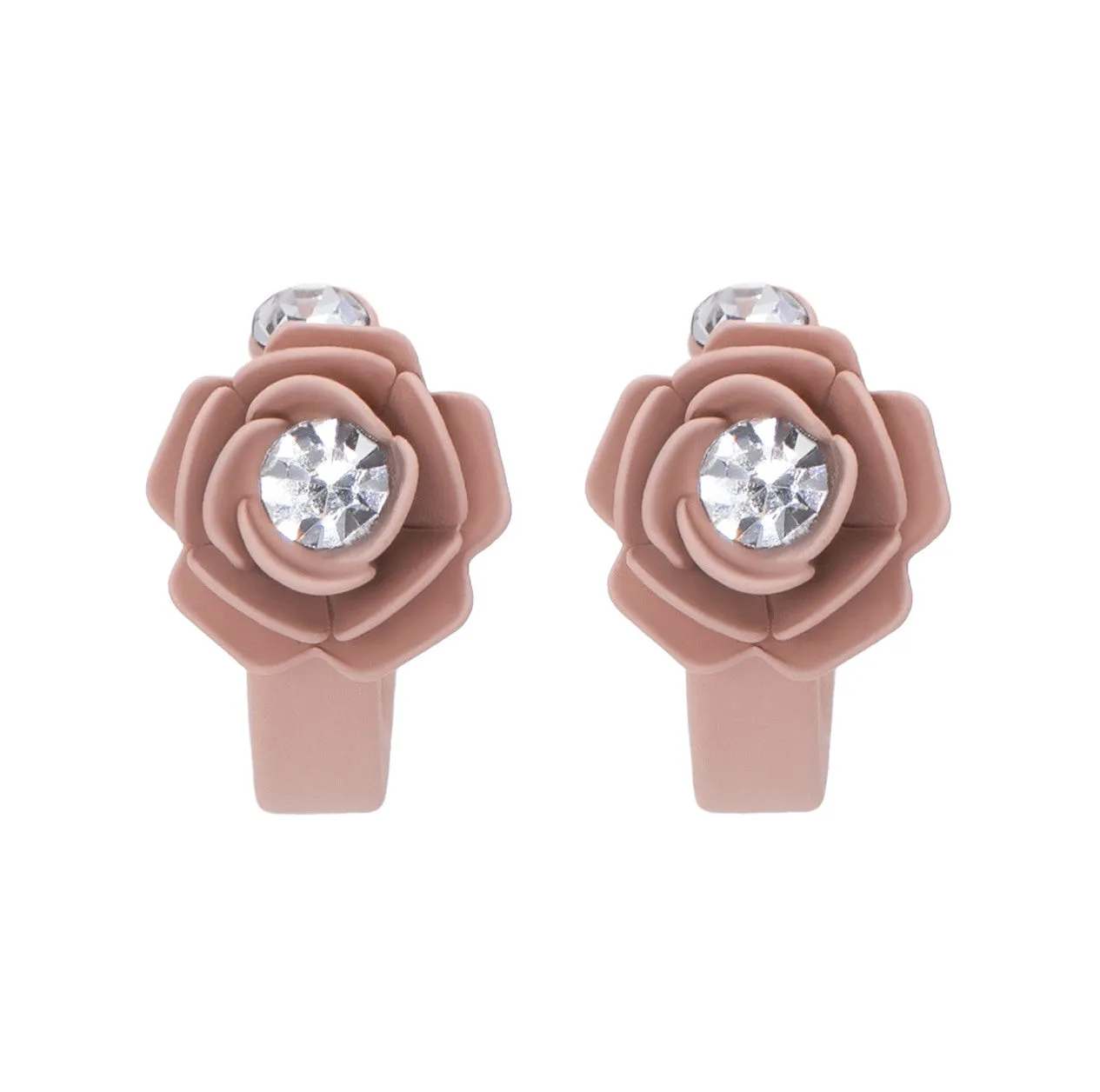 Murano Pink Sunset Camellia Mini Floral Hoop Earrings with Crystals - Silk Effect