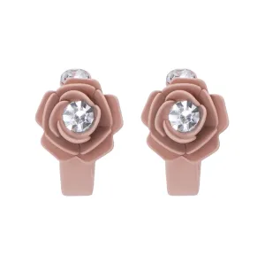 Murano Pink Sunset Camellia Mini Floral Hoop Earrings with Crystals - Silk Effect