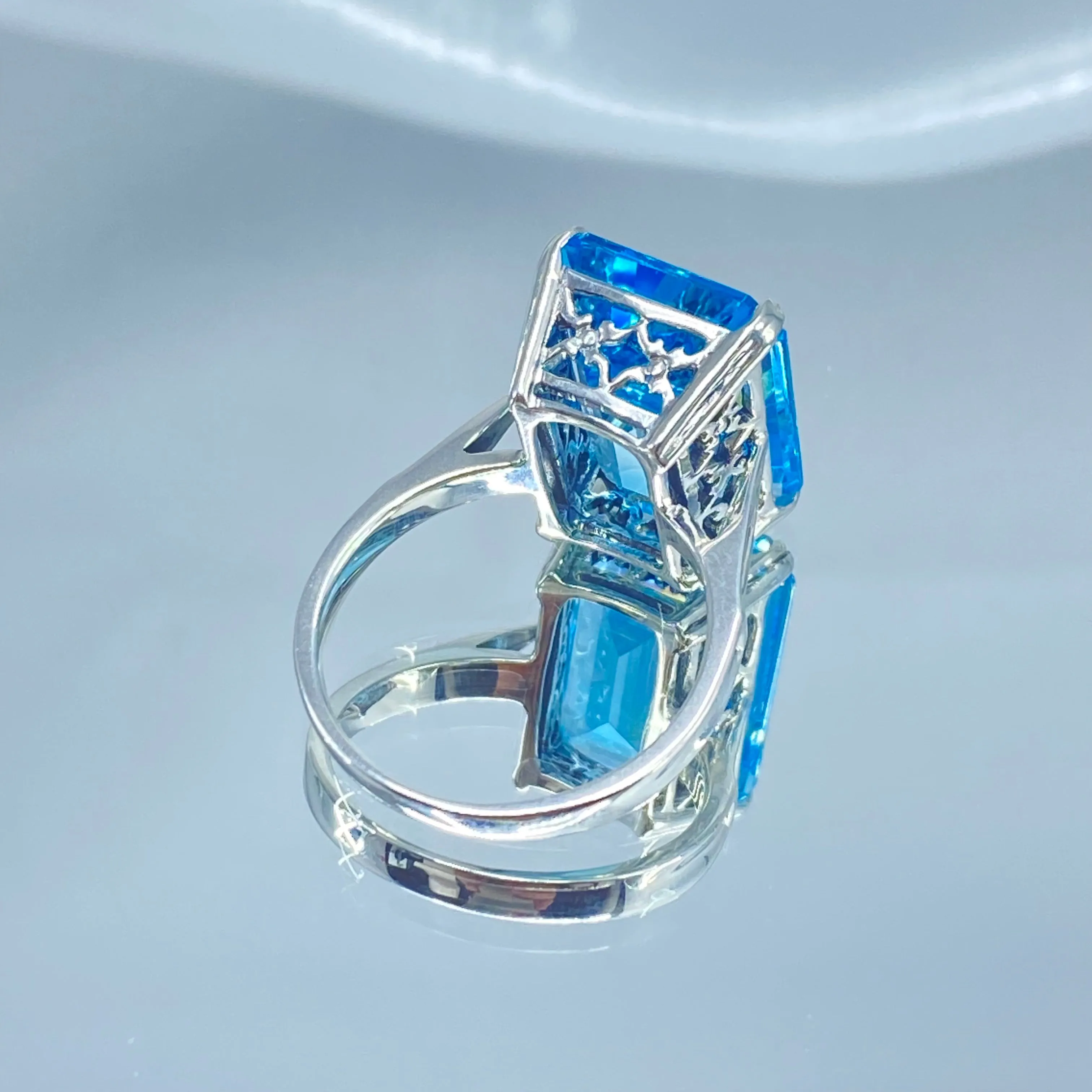 Natural Blue Topaz Ring, Size 7.5, Cushion Cut Rectangle Gem, D225 - Ready to Ship