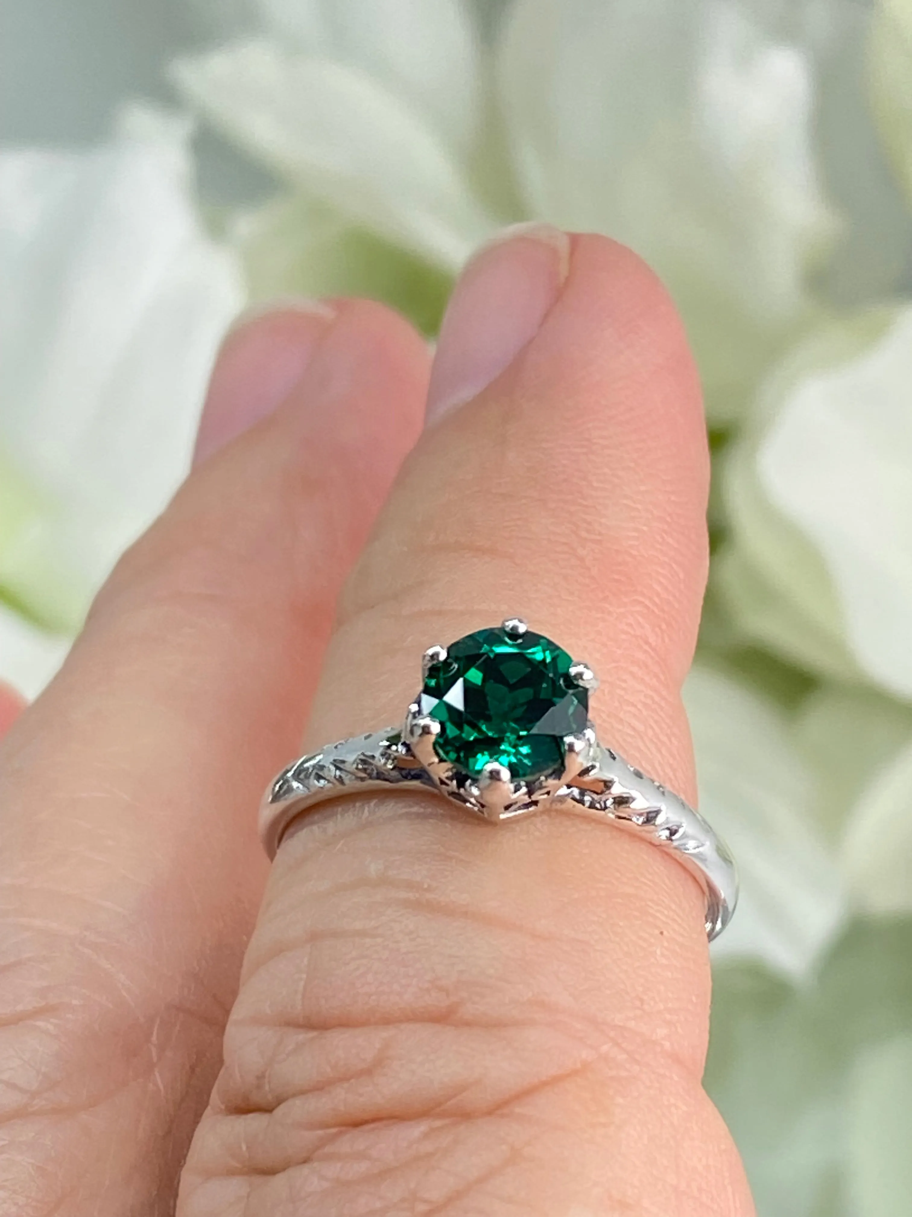 Natural Emerald Ring, Victorian Wedding Solitaire #D22