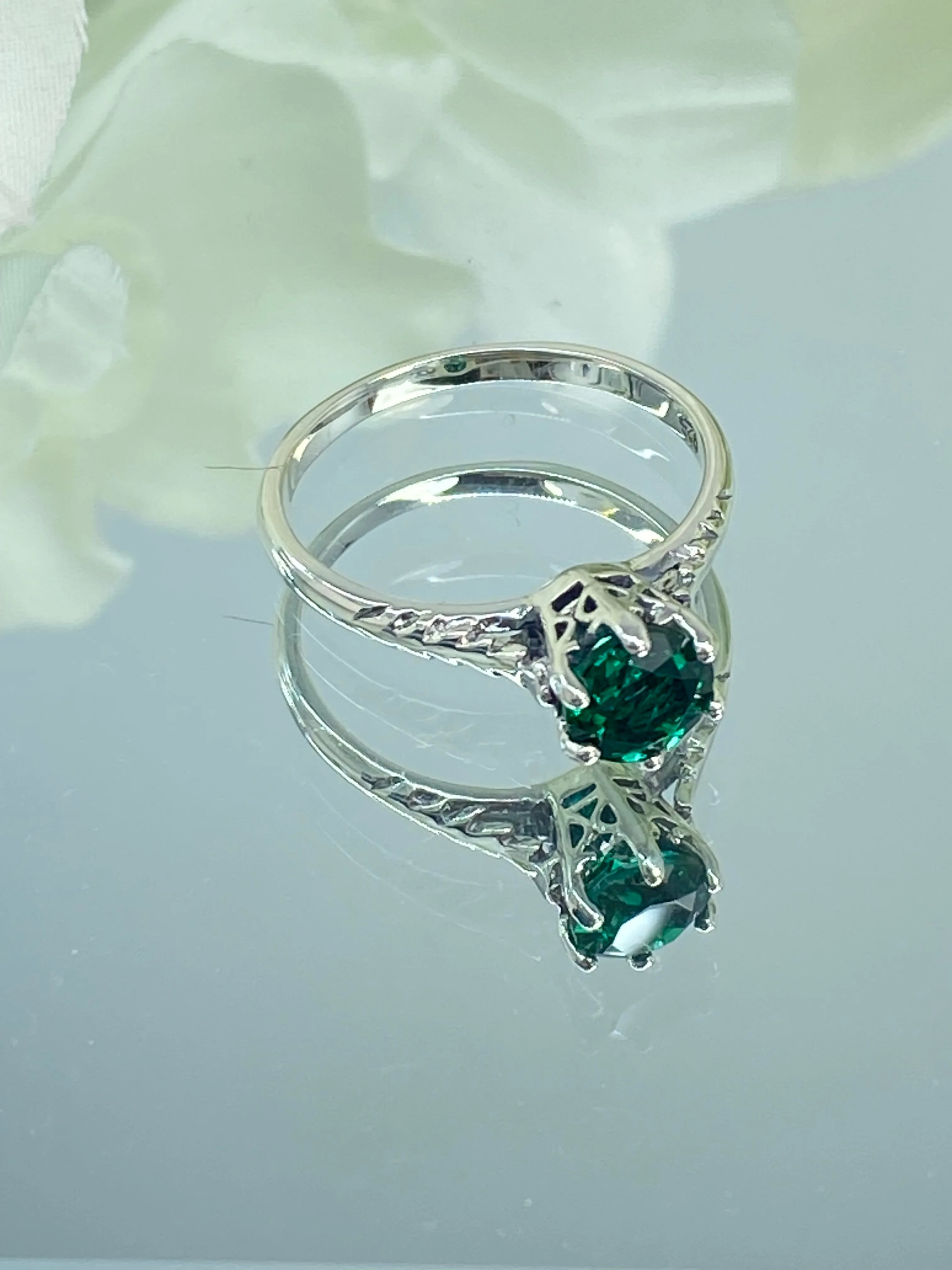 Natural Emerald Ring, Victorian Wedding Solitaire #D22