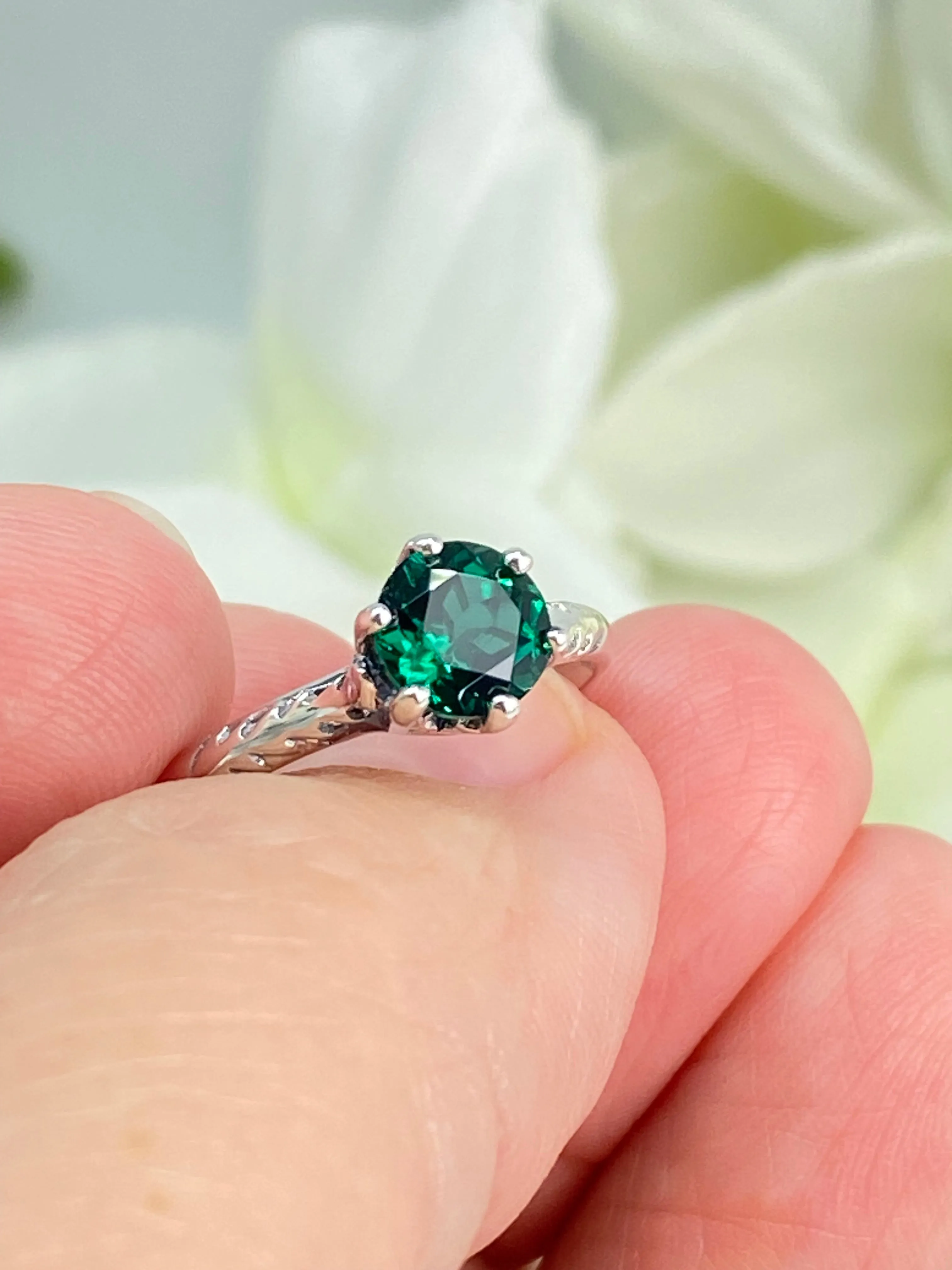 Natural Emerald Ring, Victorian Wedding Solitaire #D22
