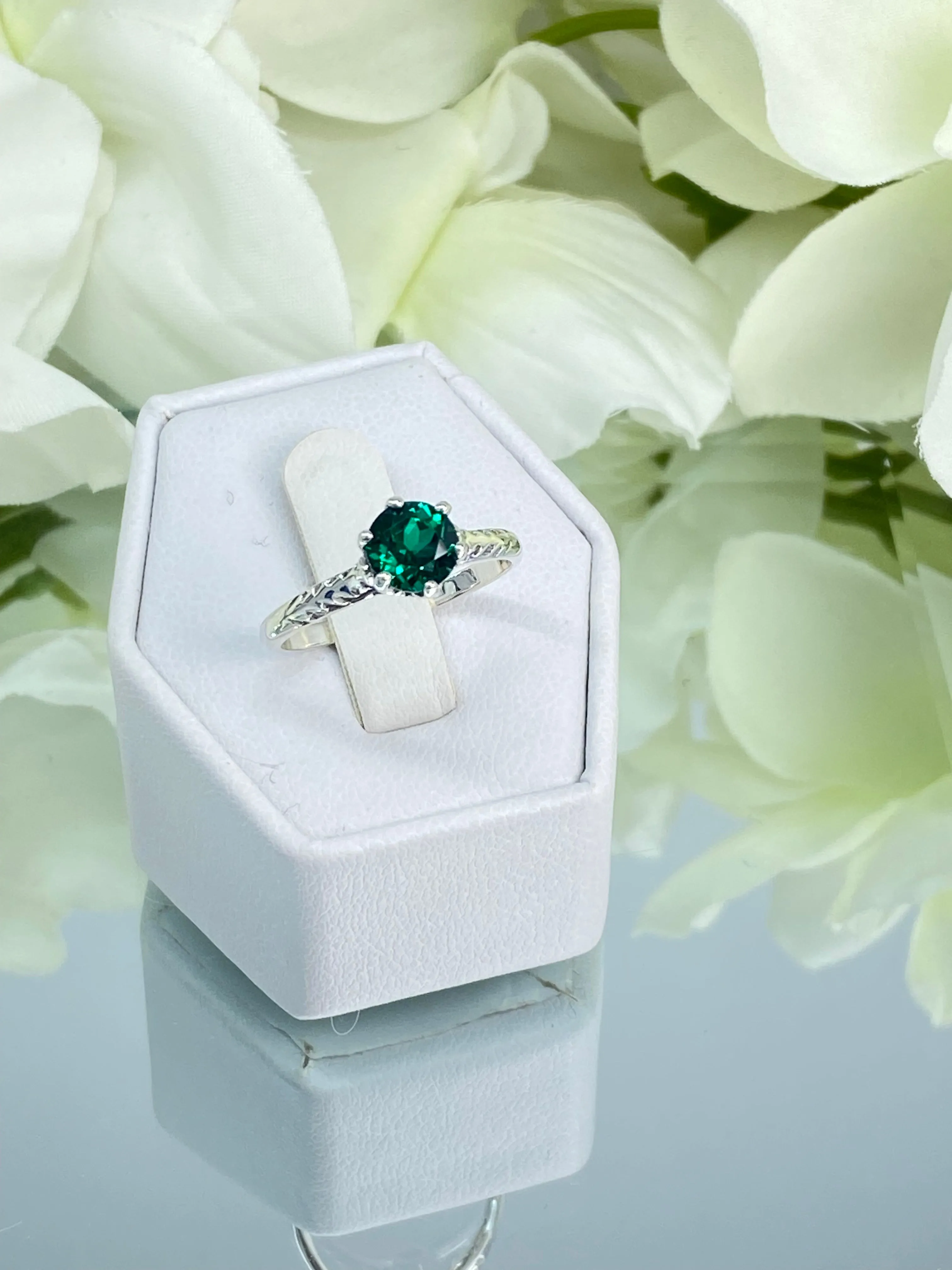Natural Emerald Ring, Victorian Wedding Solitaire #D22