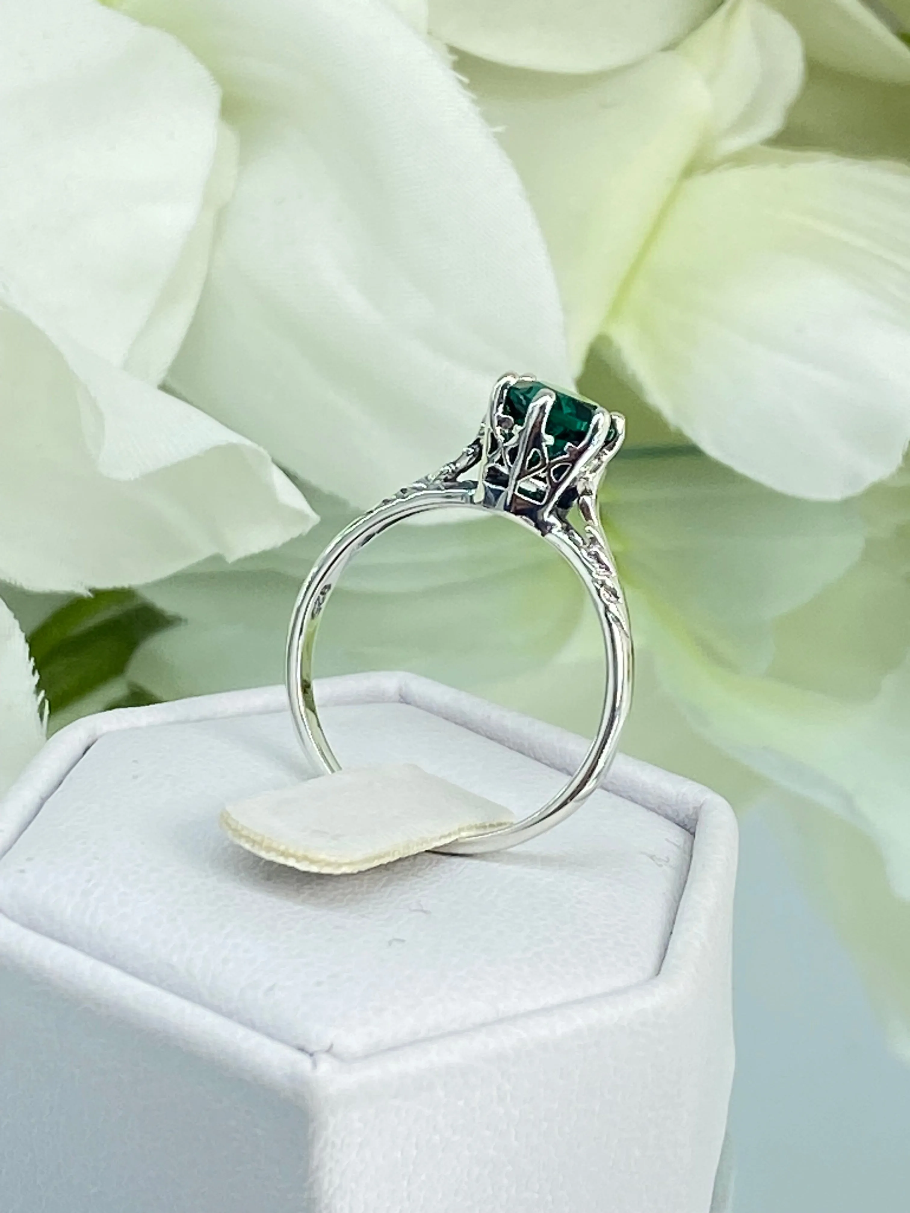 Natural Emerald Ring, Victorian Wedding Solitaire #D22