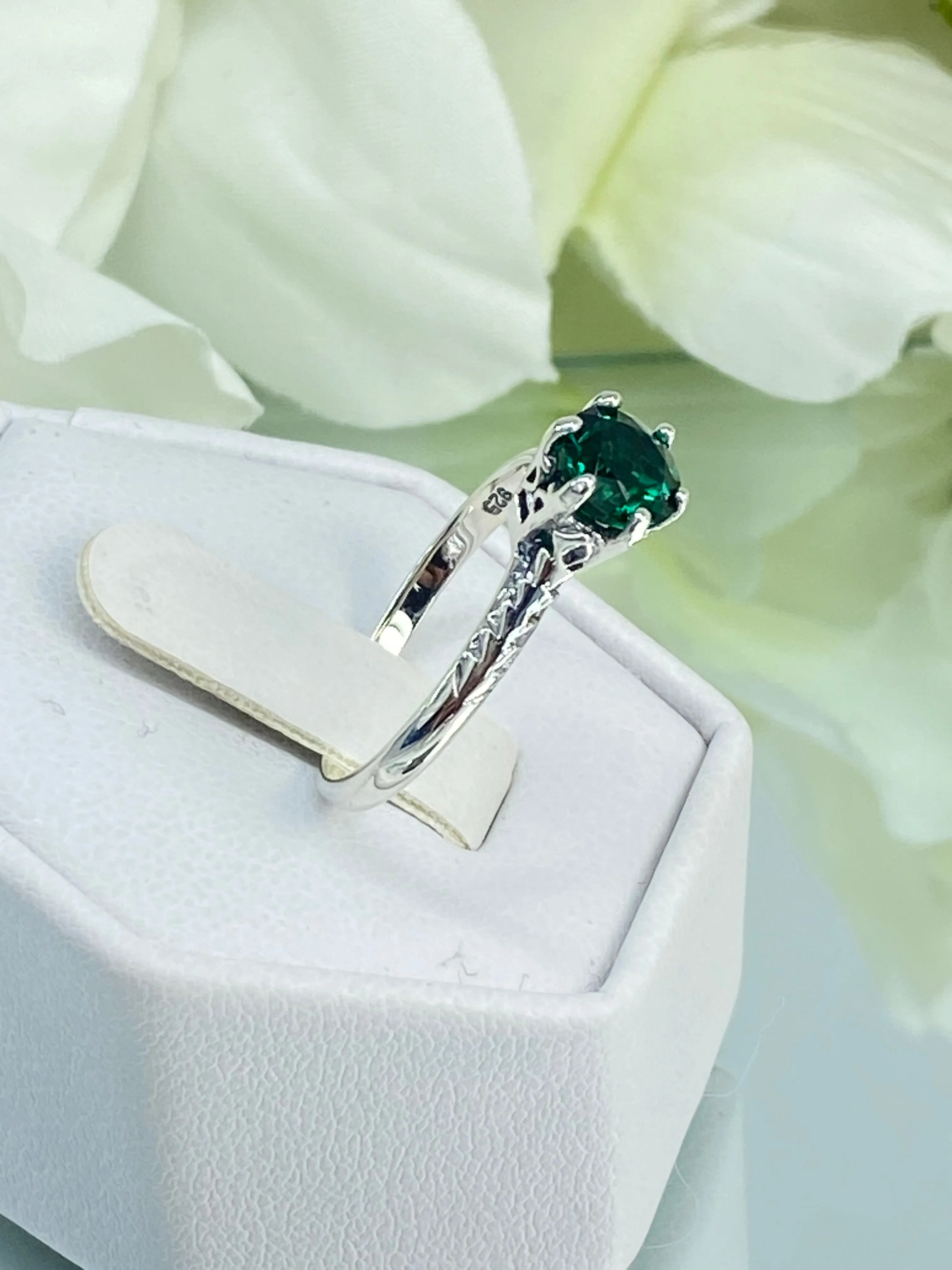 Natural Emerald Ring, Victorian Wedding Solitaire #D22