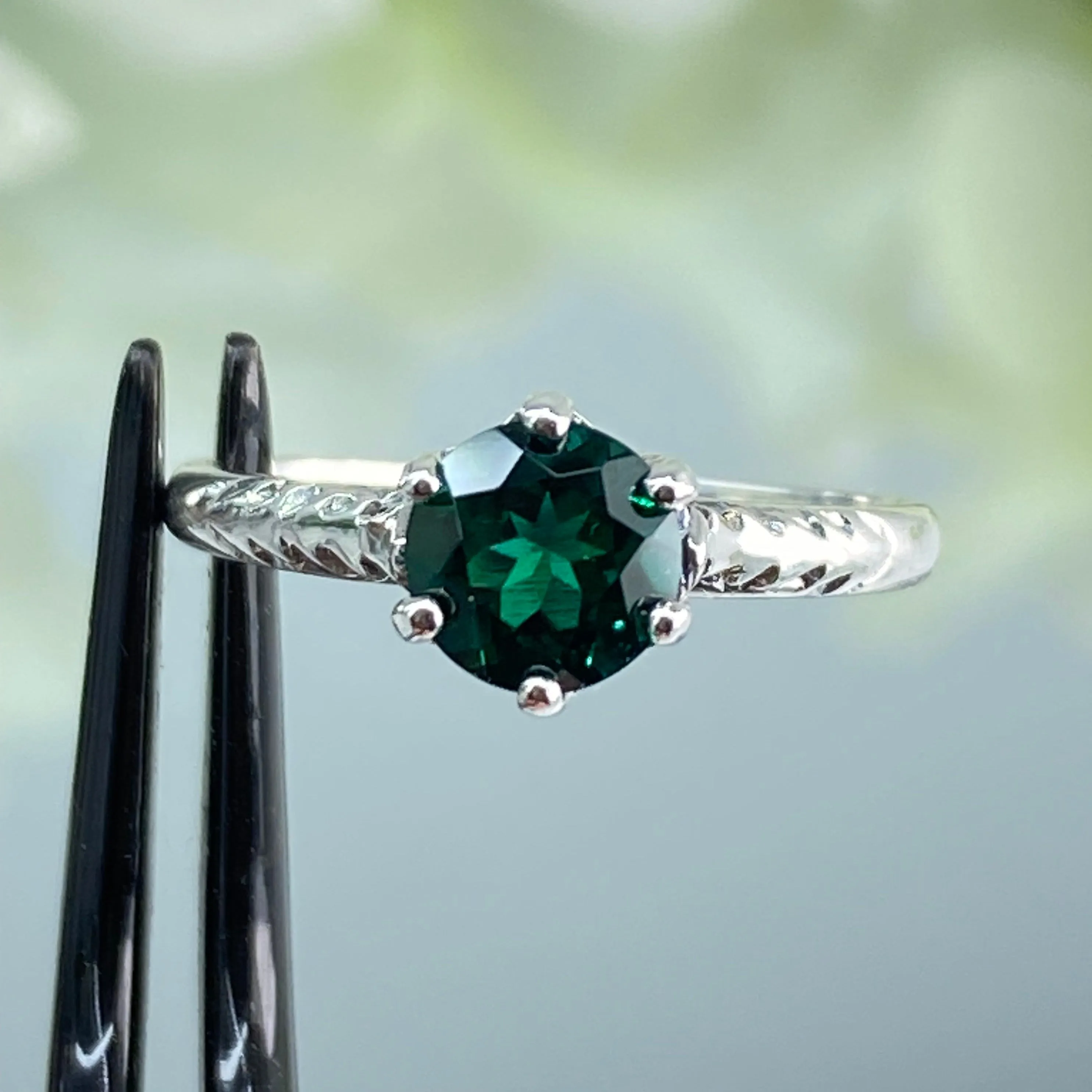 Natural Emerald Ring, Victorian Wedding Solitaire #D22