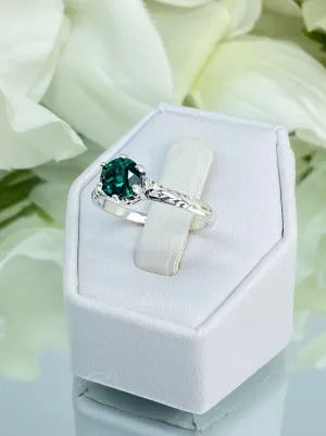 Natural Emerald Ring, Victorian Wedding Solitaire #D22