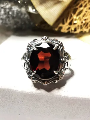 Natural Garnet Ring, Beauty Ring, Red Natural Gemstone, Oval Art Nouveau Filigree Ring, D229