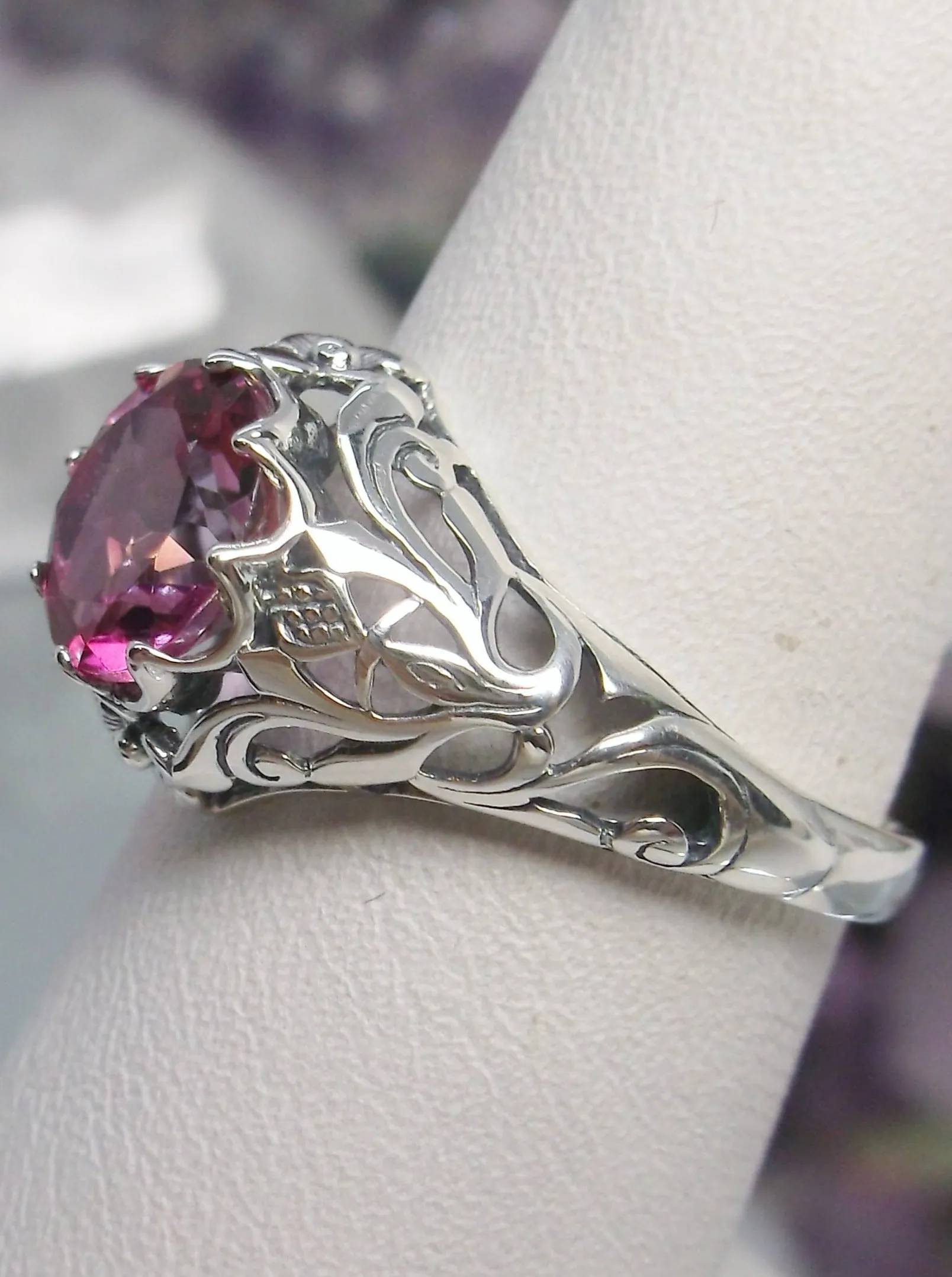 Natural Pink Topaz Ring, Daisy Filigree Victorian Jewelry #D66