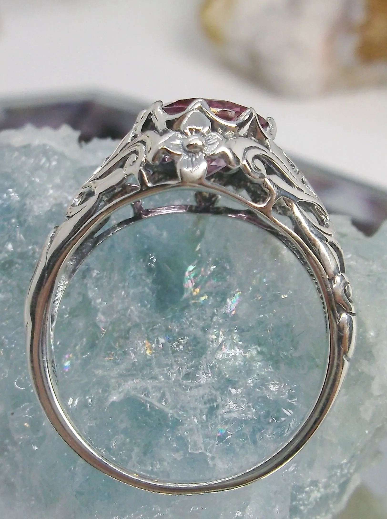 Natural Pink Topaz Ring, Daisy Filigree Victorian Jewelry #D66