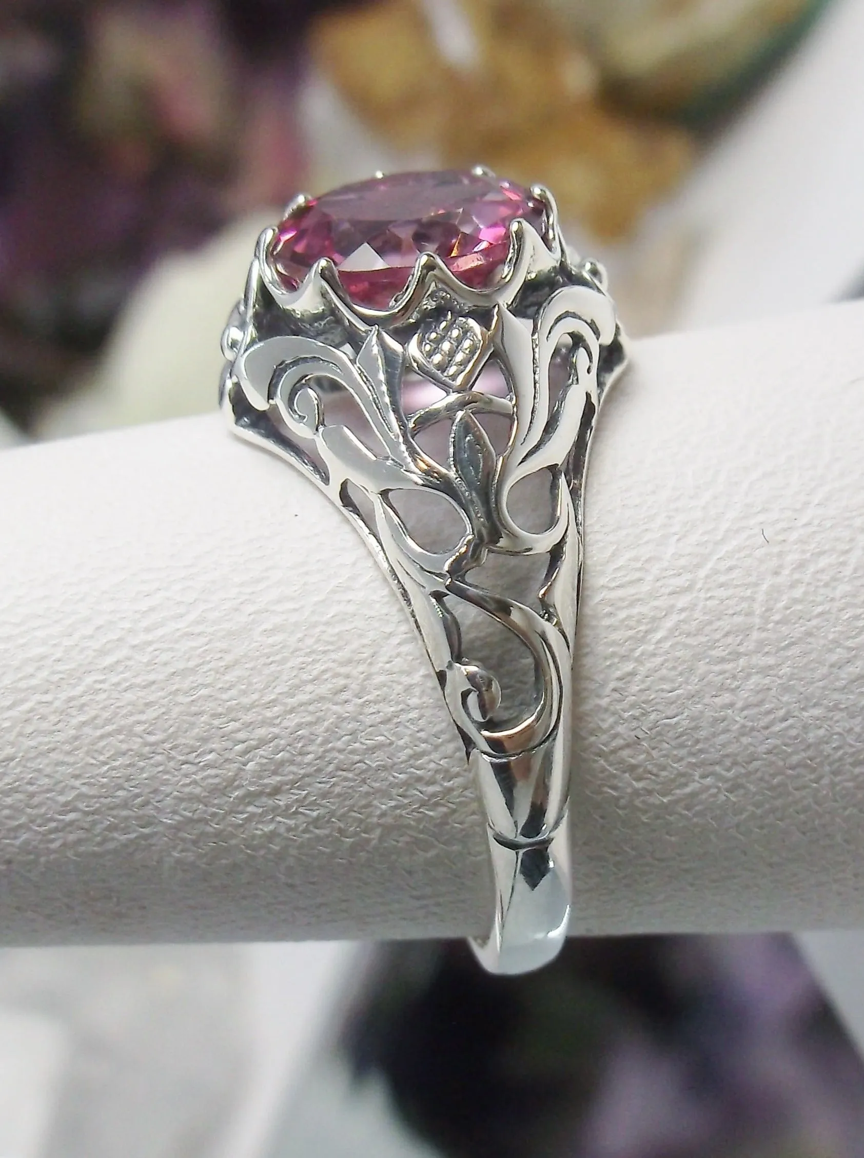 Natural Pink Topaz Ring, Daisy Filigree Victorian Jewelry #D66