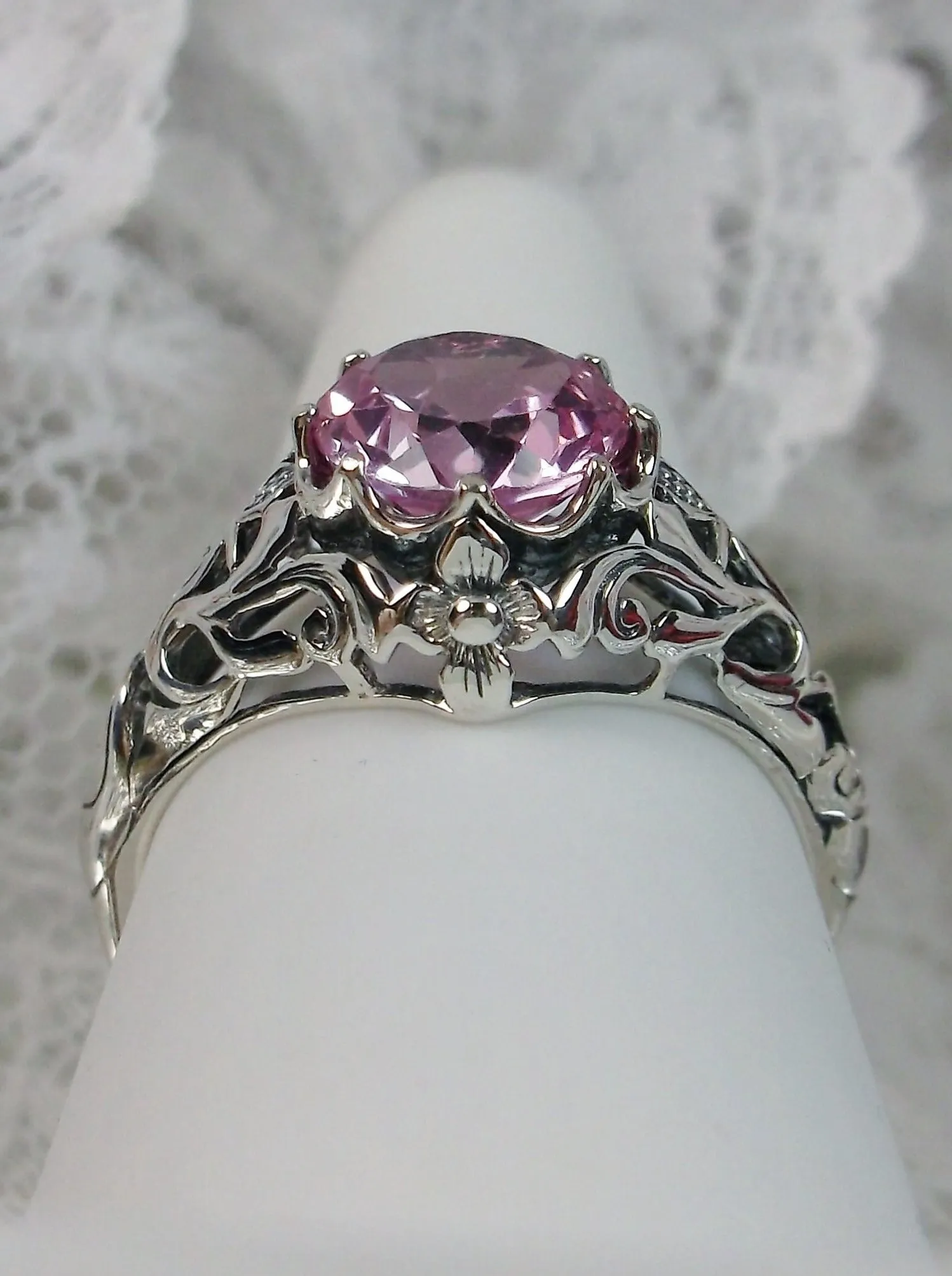 Natural Pink Topaz Ring, Daisy Filigree Victorian Jewelry #D66