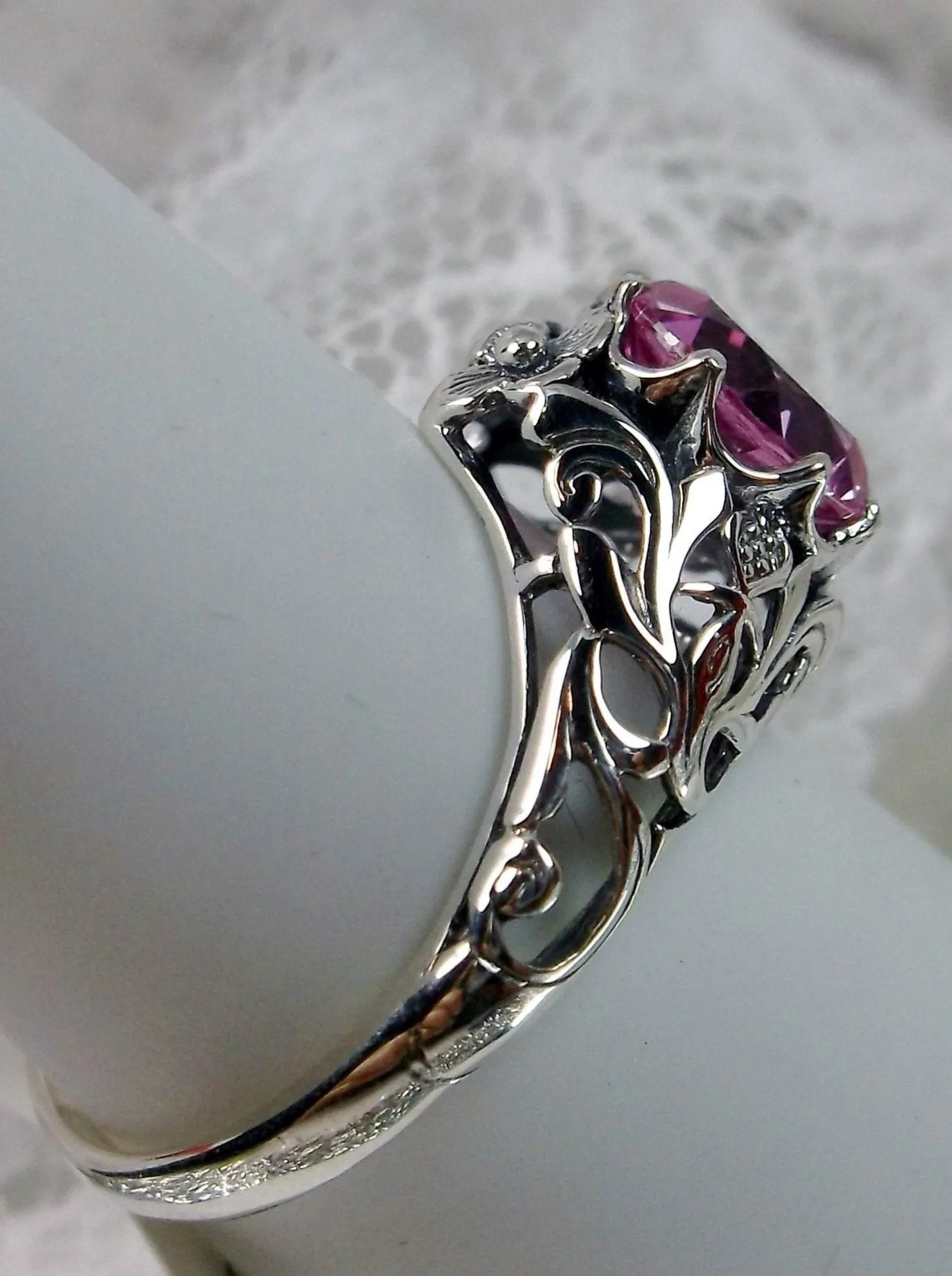 Natural Pink Topaz Ring, Daisy Filigree Victorian Jewelry #D66