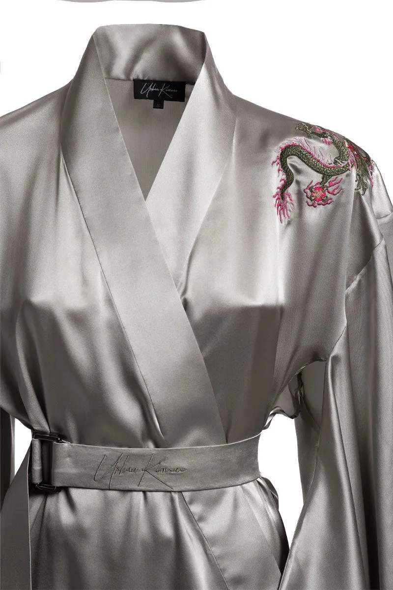 Natural Pure Silk Dragon embroidery robe Kimono