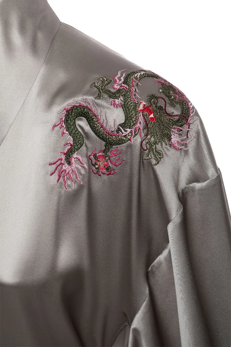 Natural Pure Silk Dragon embroidery robe Kimono