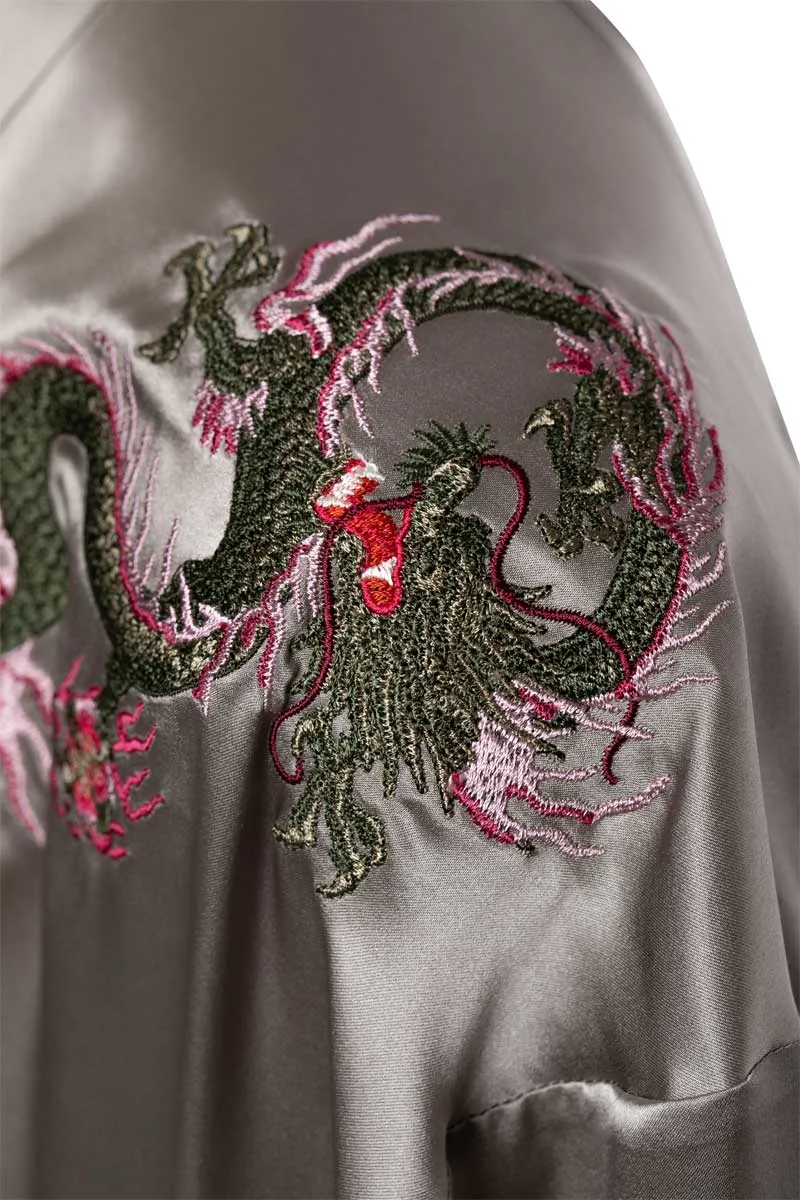 Natural Pure Silk Dragon embroidery robe Kimono