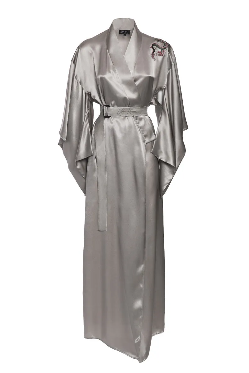 Natural Pure Silk Dragon embroidery robe Kimono