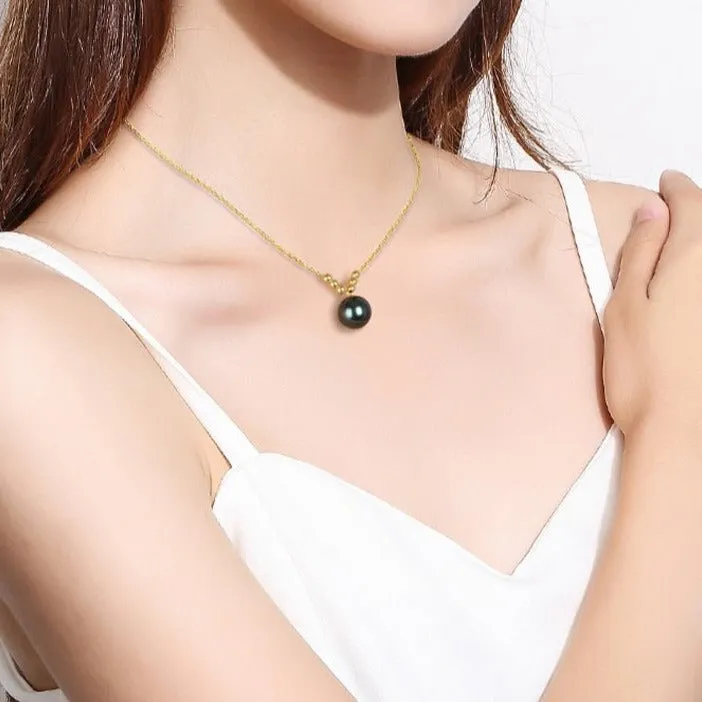 Natural Tahitian Black Pearl 18k Yellow Gold Necklace