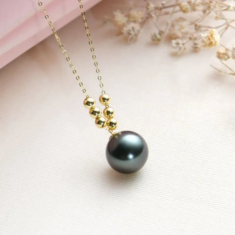 Natural Tahitian Black Pearl 18k Yellow Gold Necklace