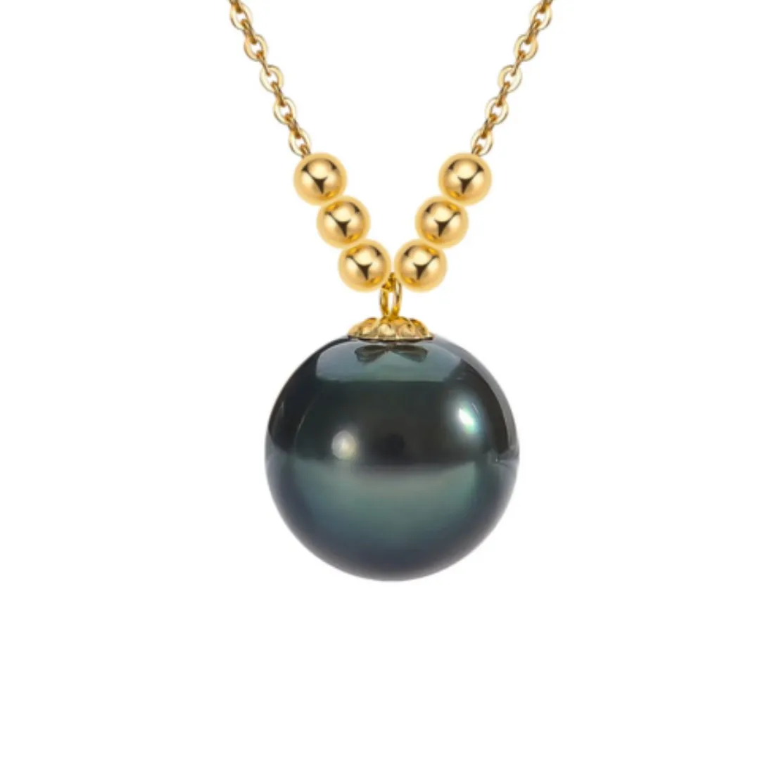 Natural Tahitian Black Pearl 18k Yellow Gold Necklace