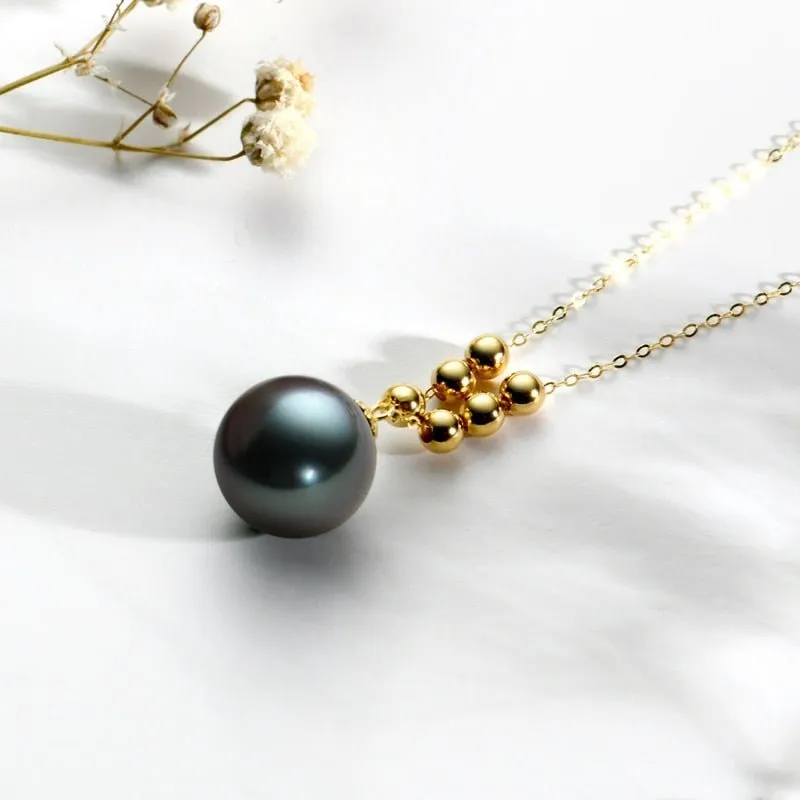 Natural Tahitian Black Pearl 18k Yellow Gold Necklace
