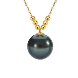 Natural Tahitian Black Pearl 18k Yellow Gold Necklace