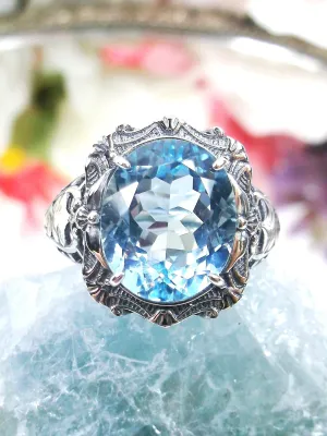Natural Topaz Ring, Beauty Ring, Blue Natural Gemstone, Oval Art Nouveau Filigree Ring, D229