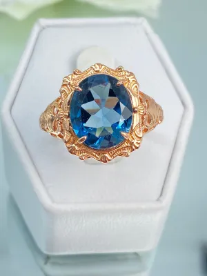 Natural Topaz Ring, Beauty Ring, London Blue Natural Gemstone, Rose Gold plated Filigree Ring, D229