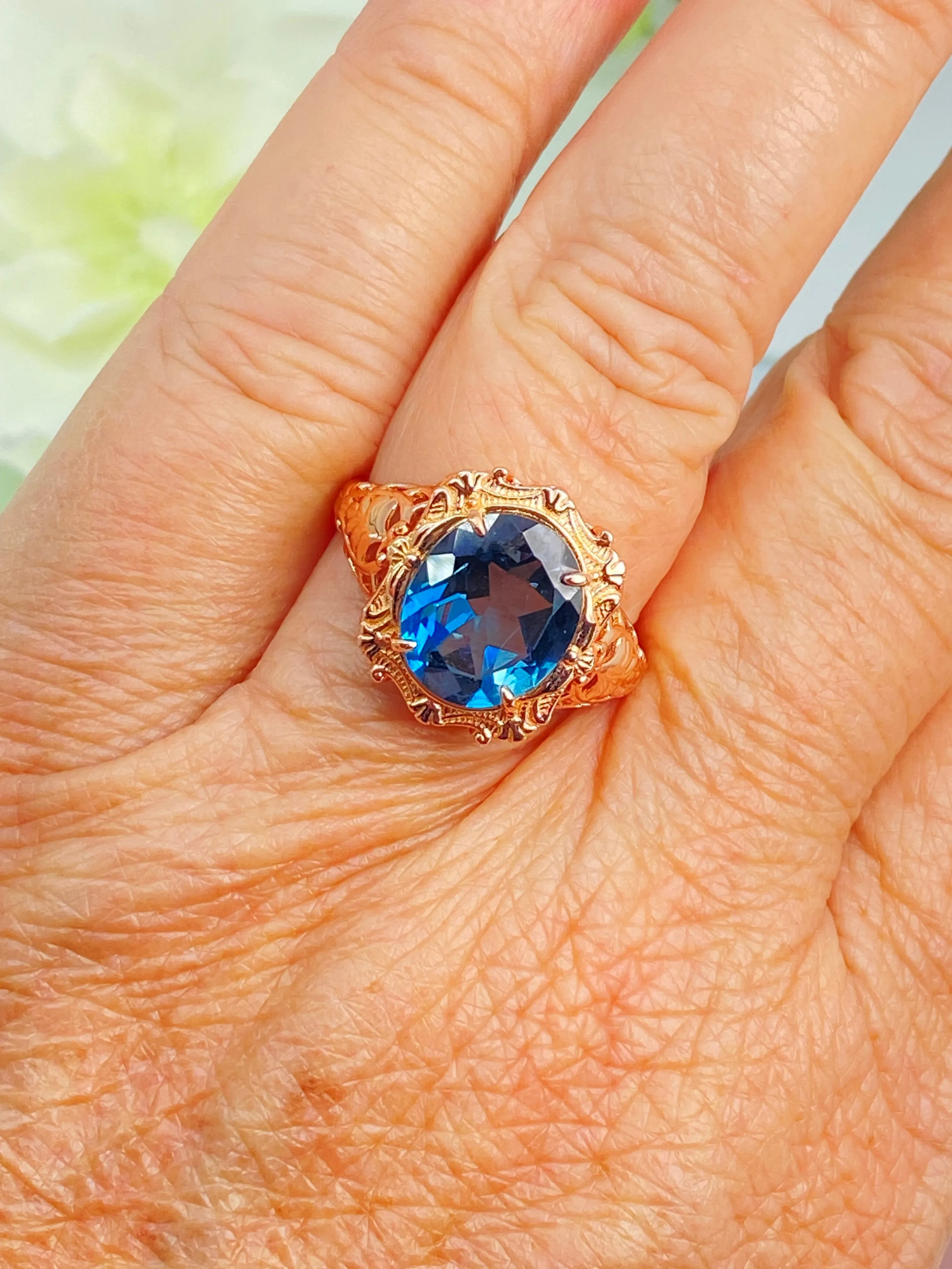 Natural Topaz Ring, Beauty Ring, London Blue Natural Gemstone, Rose Gold plated Filigree Ring, D229