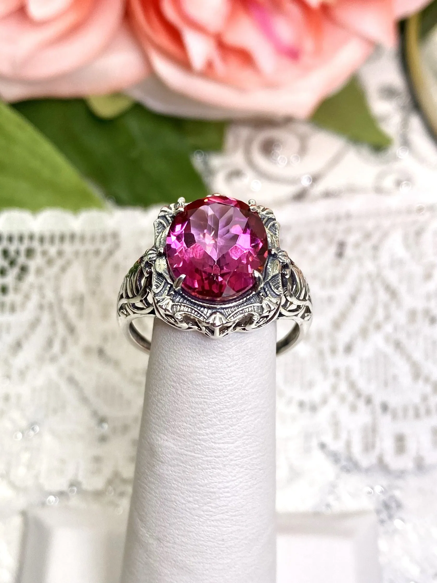 Natural Topaz Ring, Beauty Ring, Pink Natural Gemstone, Oval Art Nouveau Filigree Ring, D229