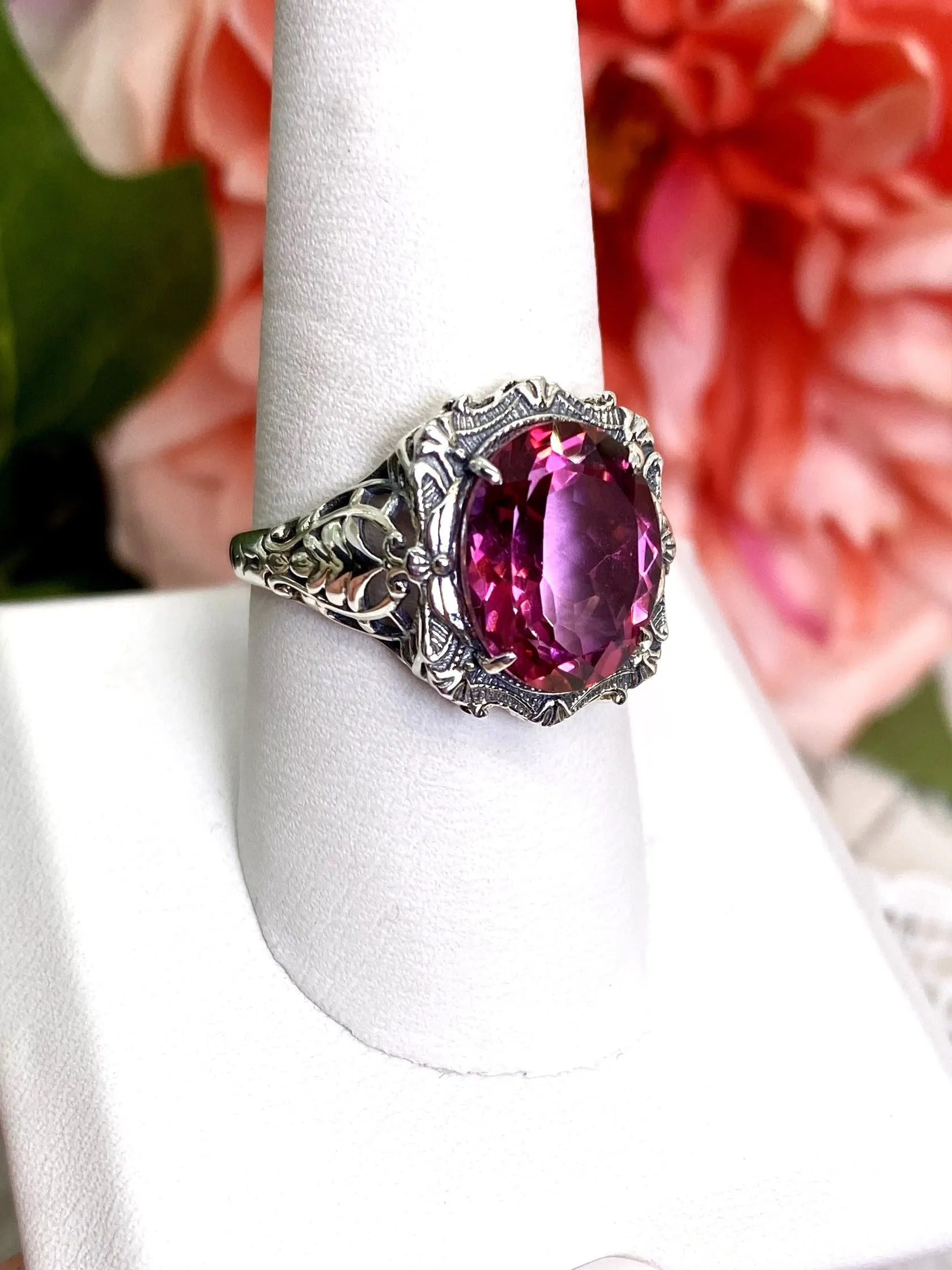 Natural Topaz Ring, Beauty Ring, Pink Natural Gemstone, Oval Art Nouveau Filigree Ring, D229