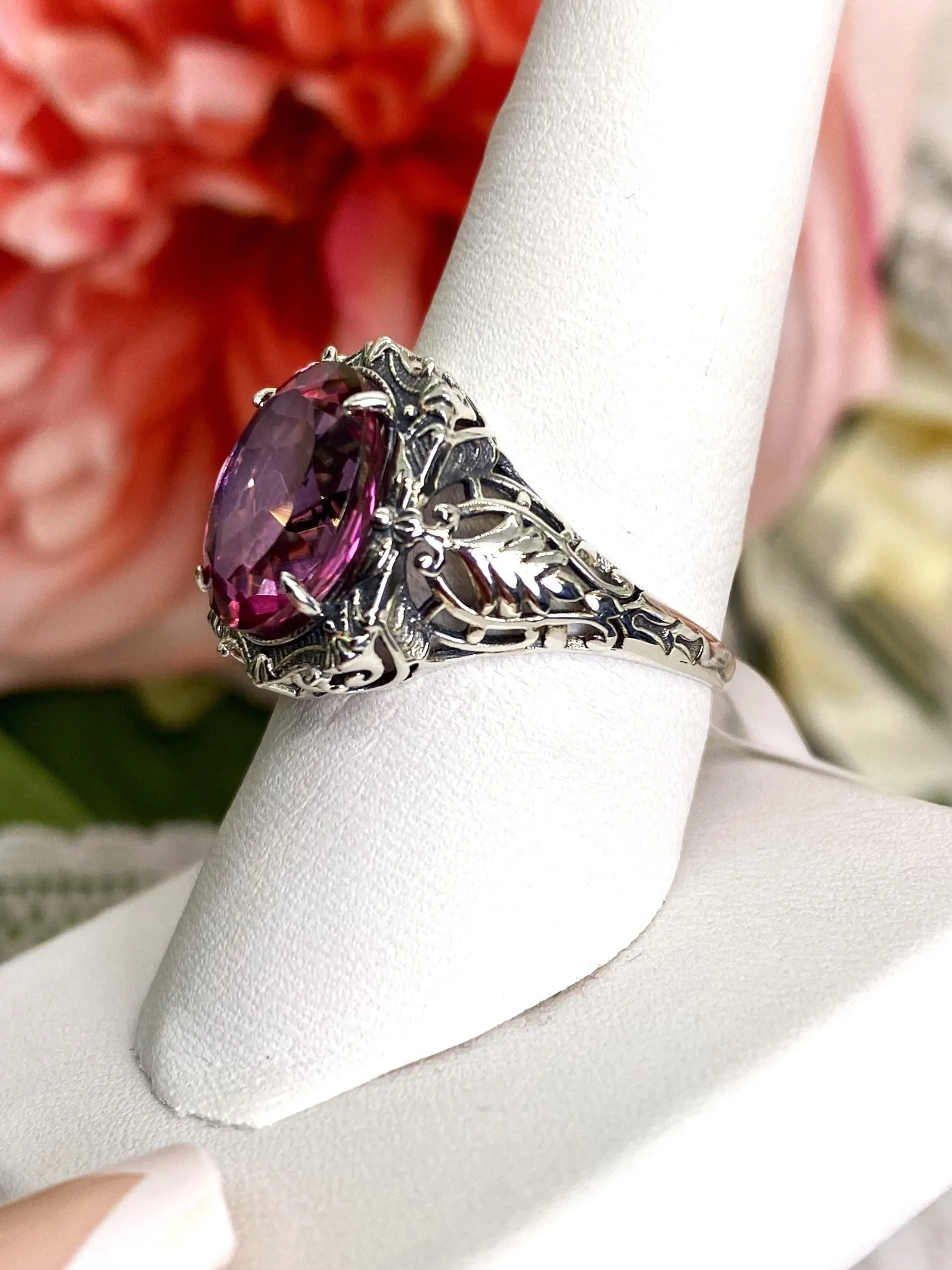 Natural Topaz Ring, Beauty Ring, Pink Natural Gemstone, Oval Art Nouveau Filigree Ring, D229