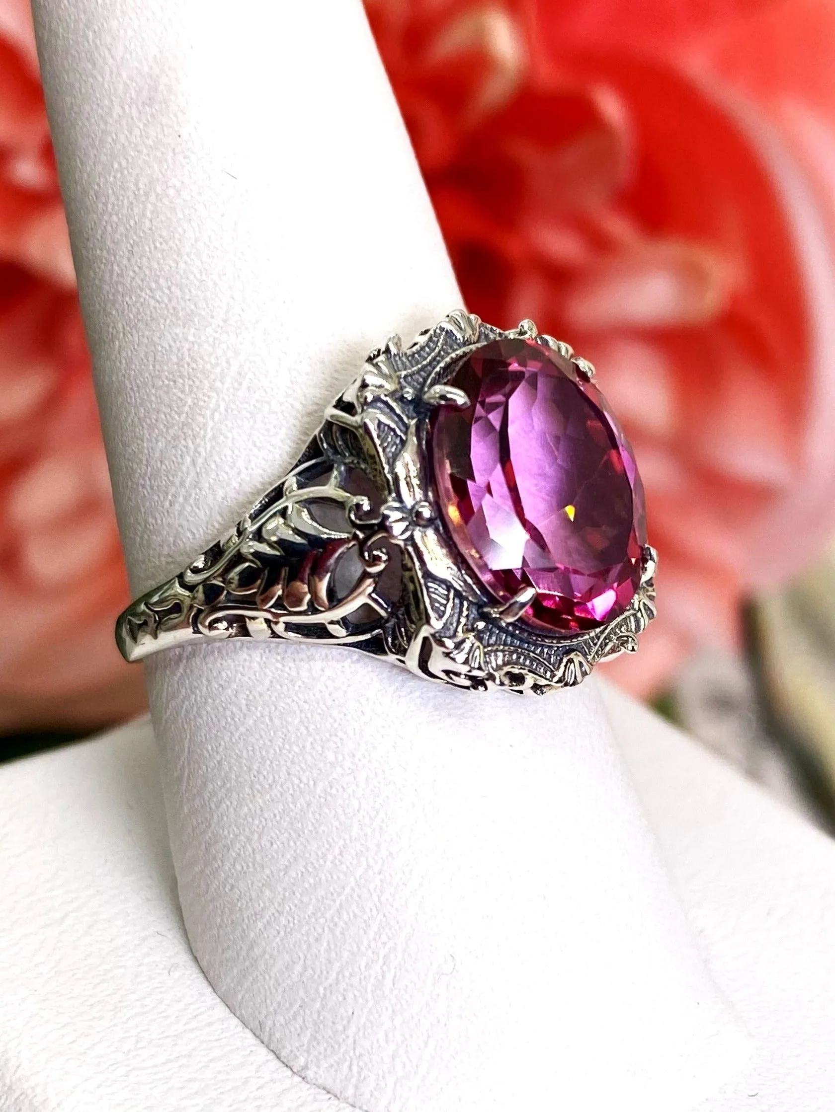 Natural Topaz Ring, Beauty Ring, Pink Natural Gemstone, Oval Art Nouveau Filigree Ring, D229
