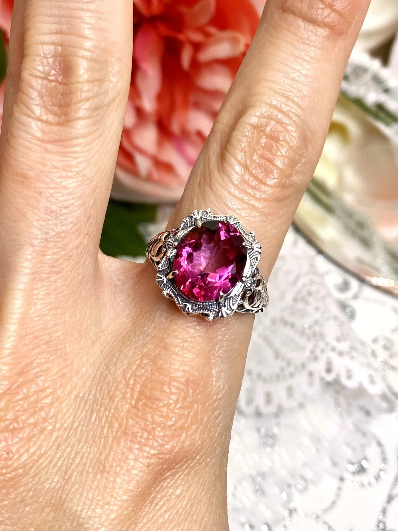 Natural Topaz Ring, Beauty Ring, Pink Natural Gemstone, Oval Art Nouveau Filigree Ring, D229