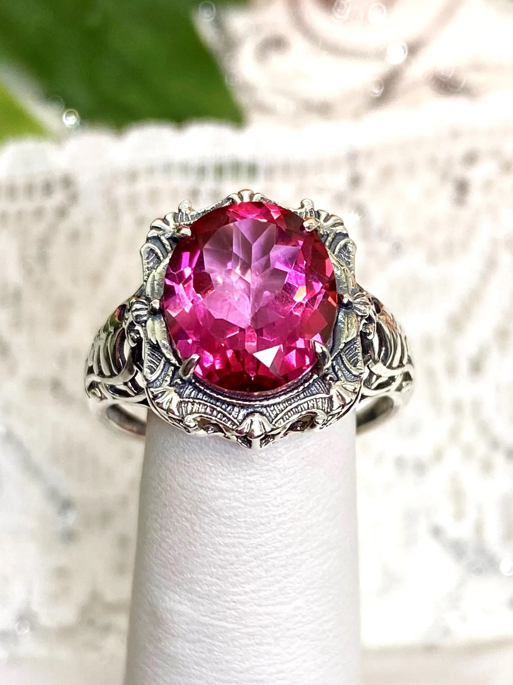 Natural Topaz Ring, Beauty Ring, Pink Natural Gemstone, Oval Art Nouveau Filigree Ring, D229