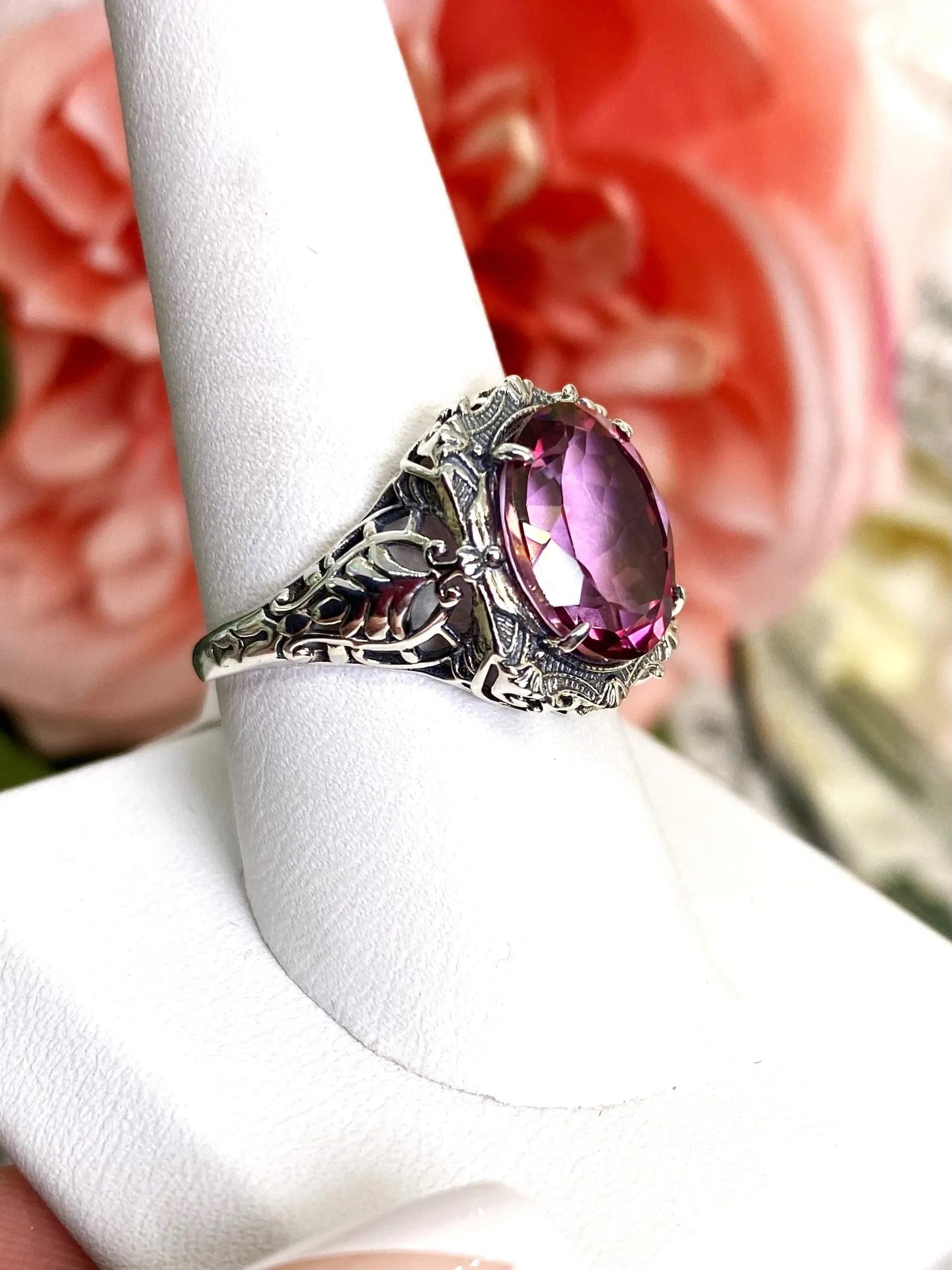 Natural Topaz Ring, Beauty Ring, Pink Natural Gemstone, Oval Art Nouveau Filigree Ring, D229