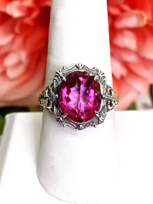 Natural Topaz Ring, Beauty Ring, Pink Natural Gemstone, Oval Art Nouveau Filigree Ring, D229