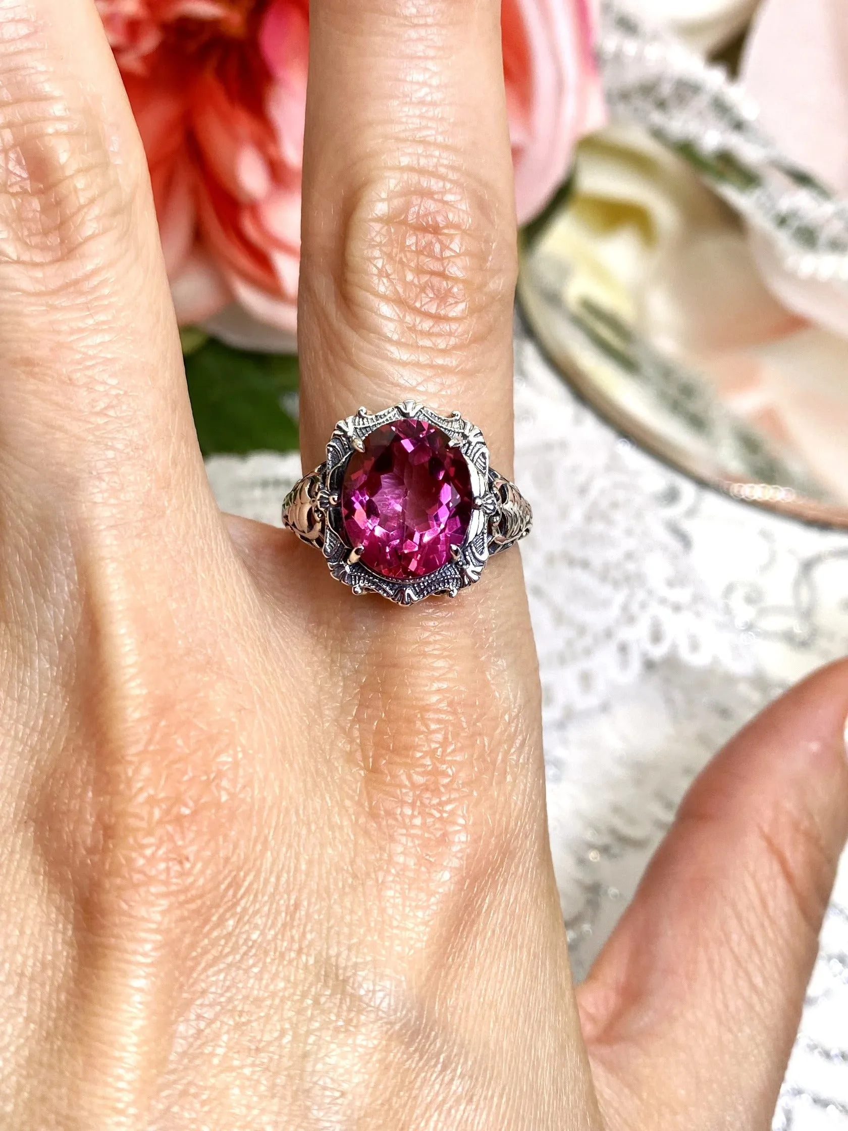 Natural Topaz Ring, Beauty Ring, Pink Natural Gemstone, Oval Art Nouveau Filigree Ring, D229