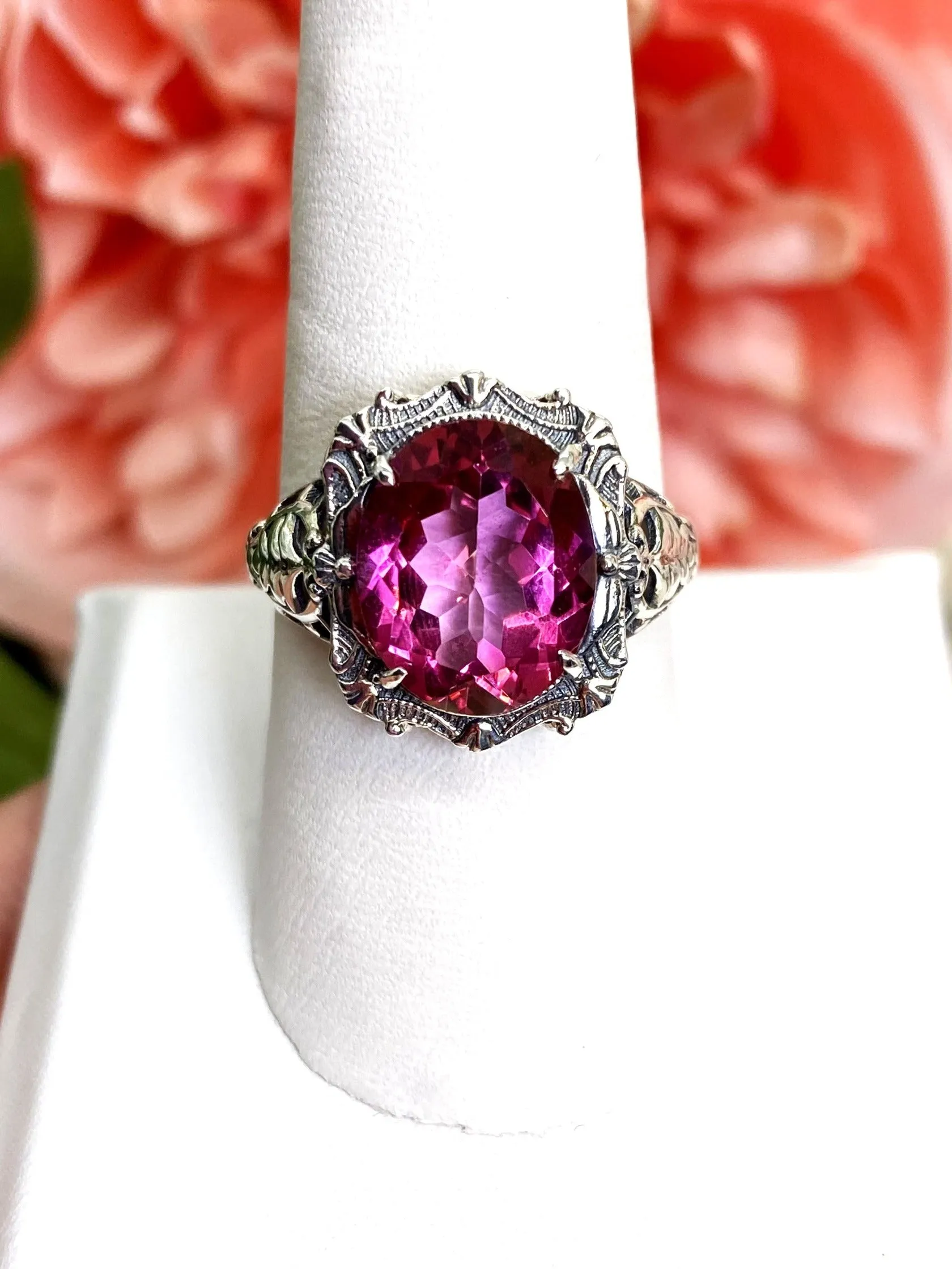 Natural Topaz Ring, Beauty Ring, Pink Natural Gemstone, Oval Art Nouveau Filigree Ring, D229