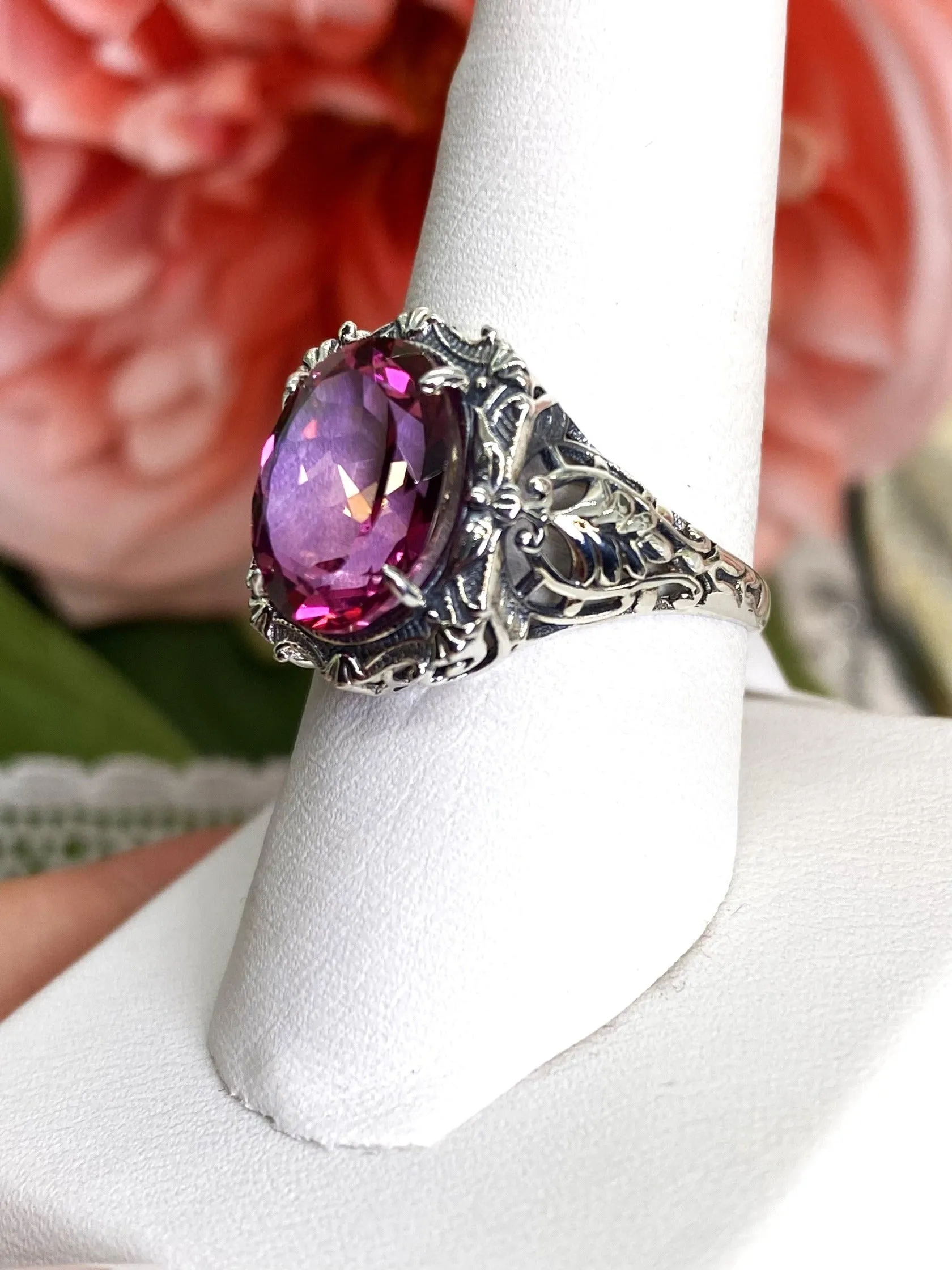 Natural Topaz Ring, Beauty Ring, Pink Natural Gemstone, Oval Art Nouveau Filigree Ring, D229