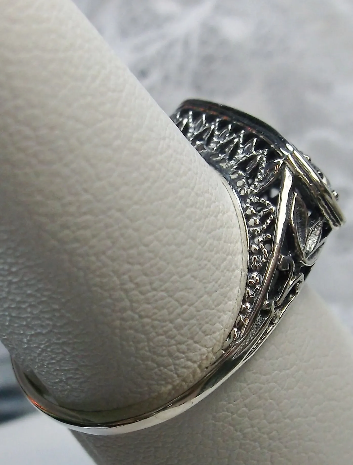 Natural White Topaz Ring, Size 8 Ring, Sterling Silver Lily Leaf Filigree, Edwardian Jewelry #D197 - Ready to Ship