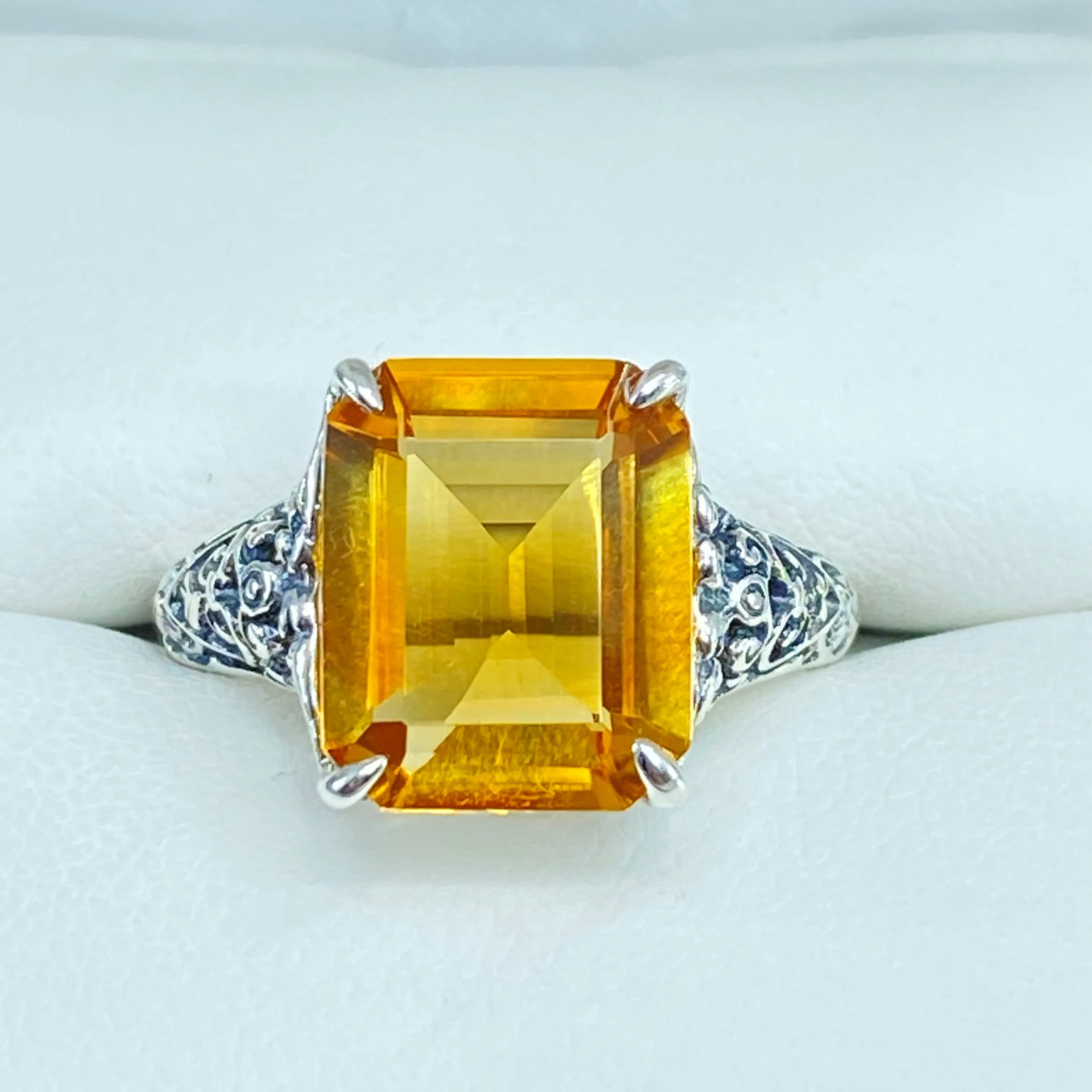 Natural Yellow Citrine Ring, 5ct Rectangle Gem, Vintage Jewelry #D18