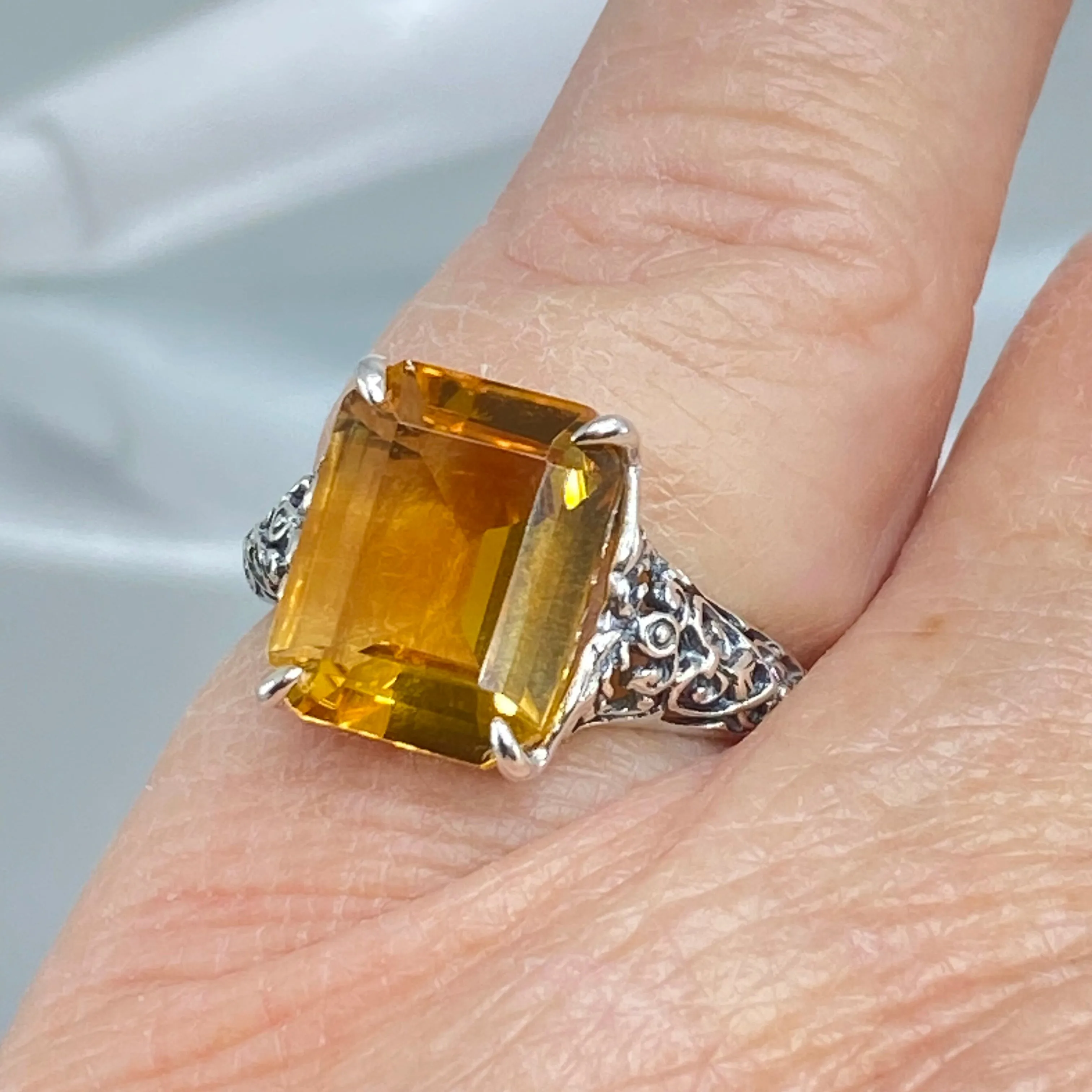 Natural Yellow Citrine Ring, 5ct Rectangle Gem, Vintage Jewelry #D18