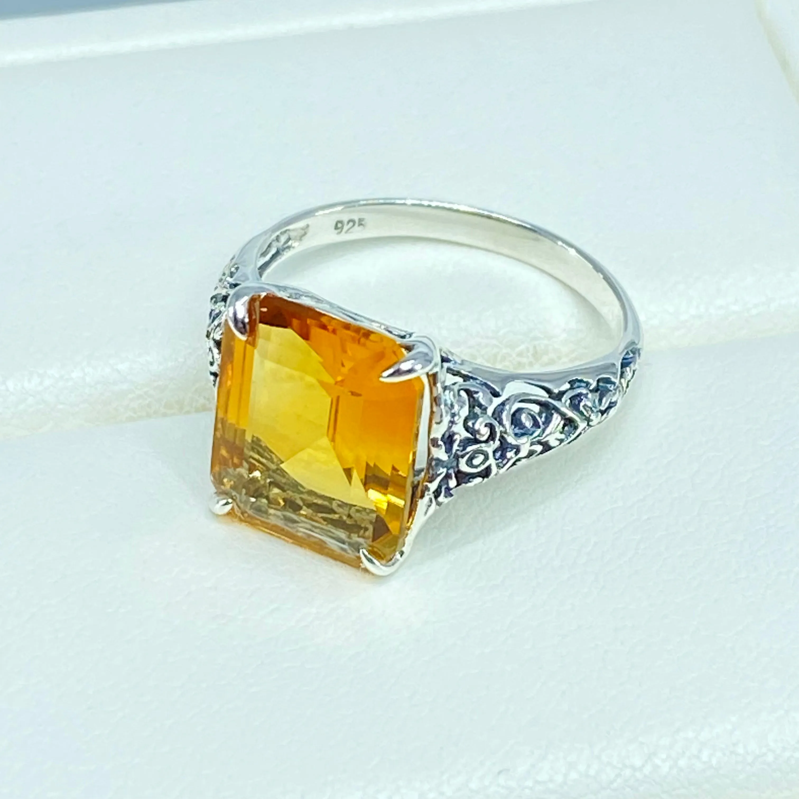 Natural Yellow Citrine Ring, 5ct Rectangle Gem, Vintage Jewelry #D18