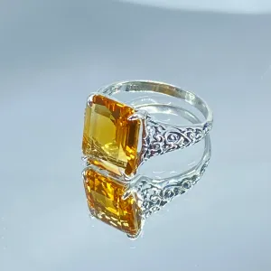 Natural Yellow Citrine Ring, 5ct Rectangle Gem, Vintage Jewelry #D18
