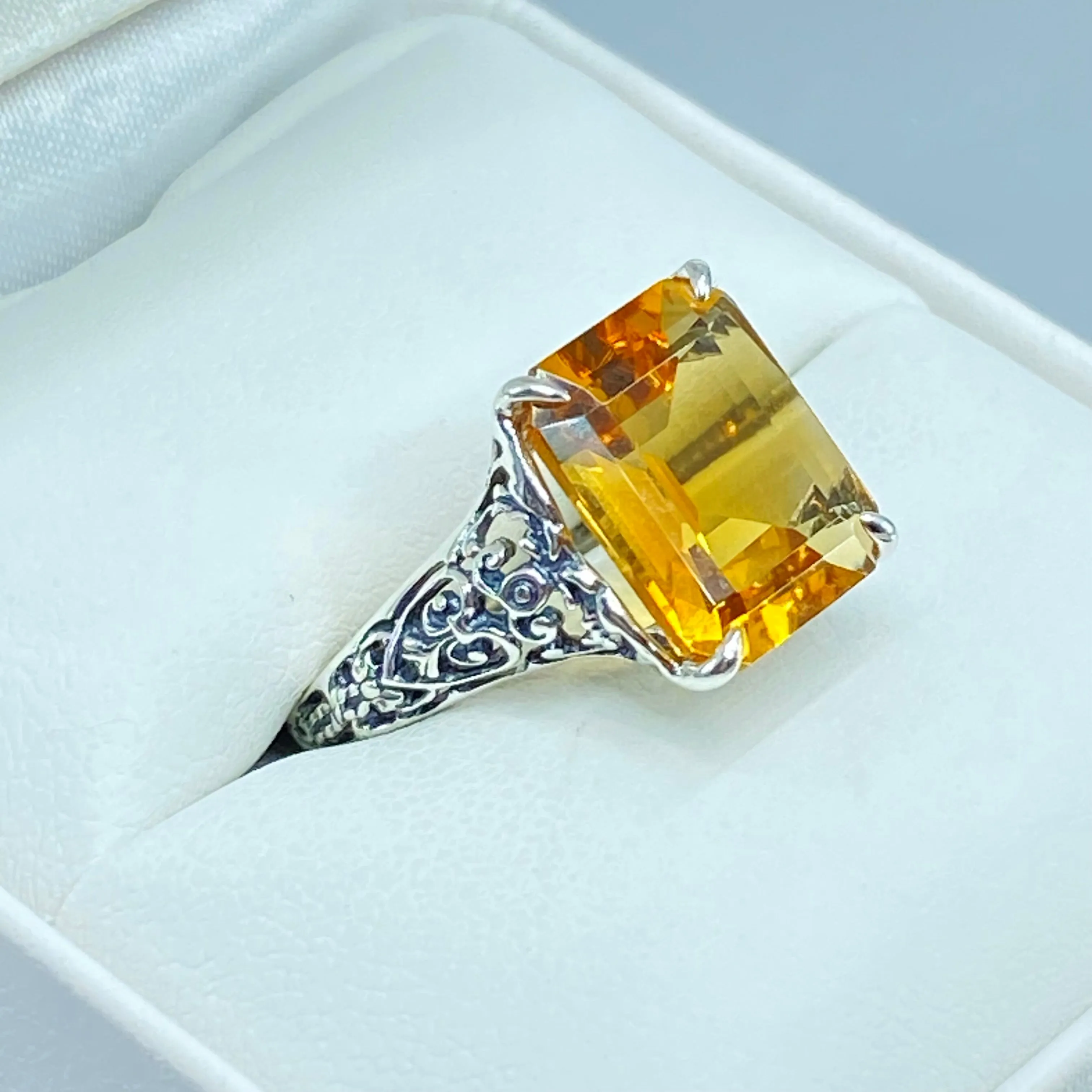 Natural Yellow Citrine Ring, 5ct Rectangle Gem, Vintage Jewelry #D18