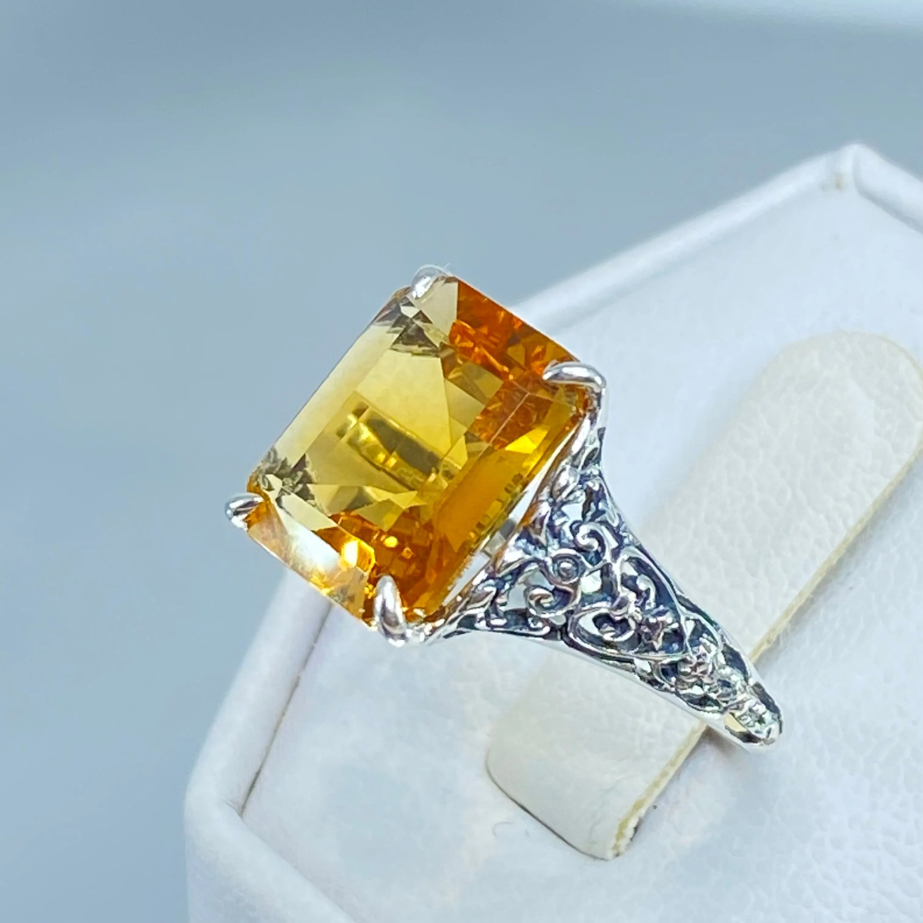 Natural Yellow Citrine Ring, 5ct Rectangle Gem, Vintage Jewelry #D18