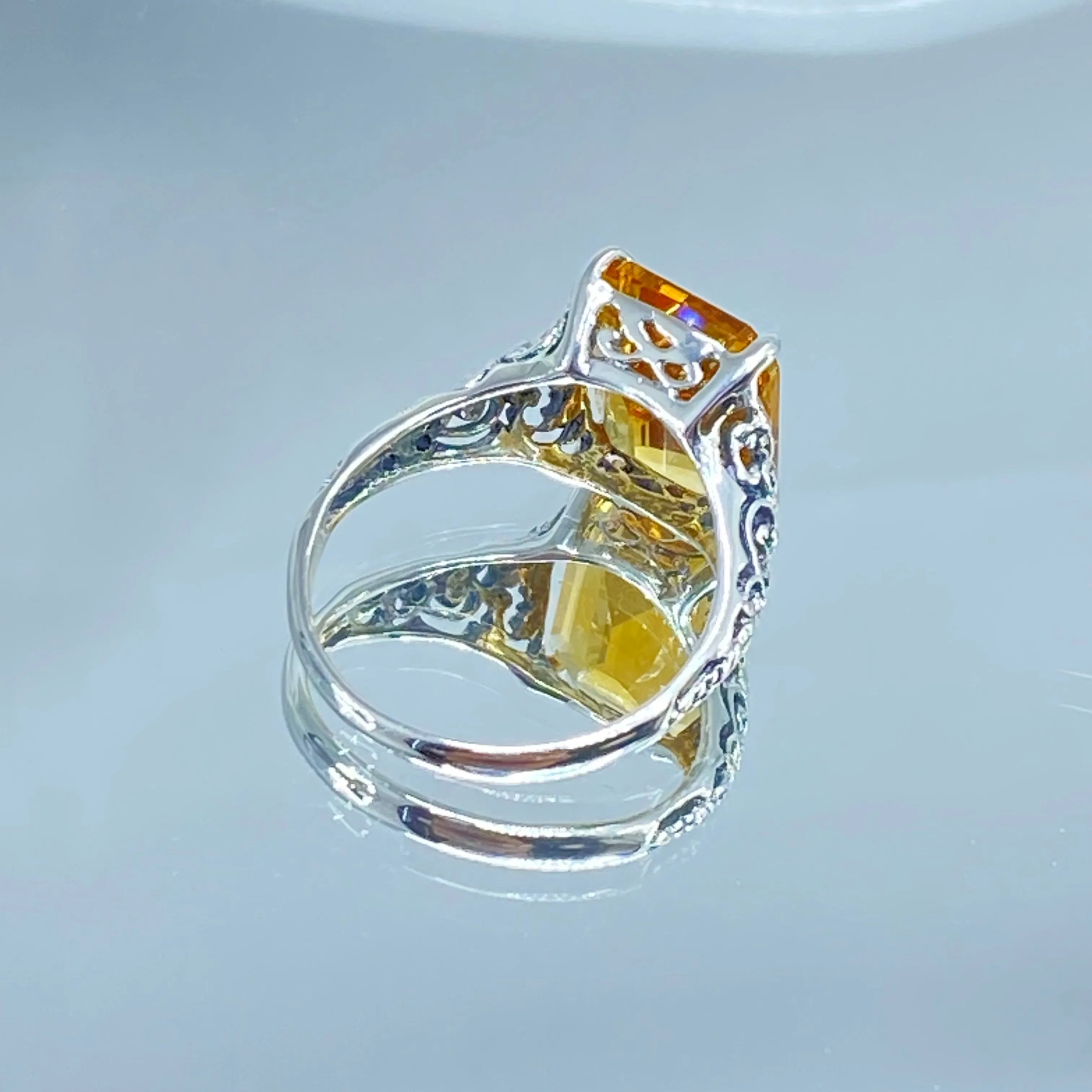Natural Yellow Citrine Ring, 5ct Rectangle Gem, Vintage Jewelry #D18