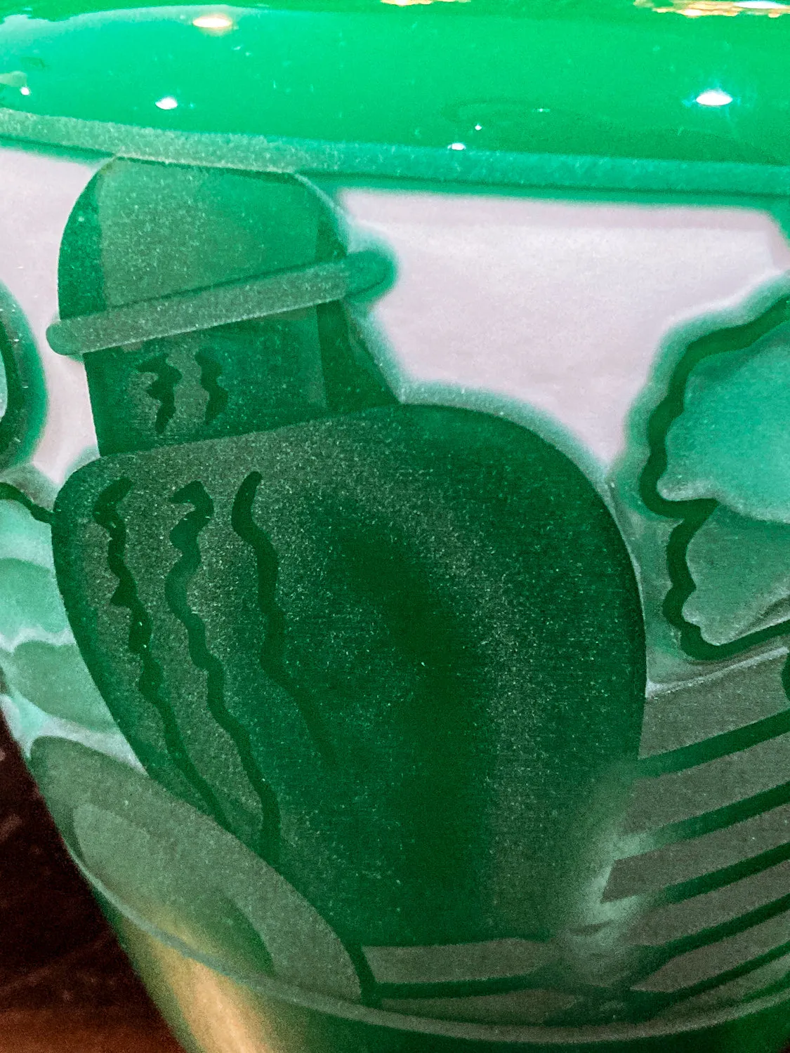 Nourot Art Glass Studio Valerie Surjan 1990 Green Cameo Glass Vase
